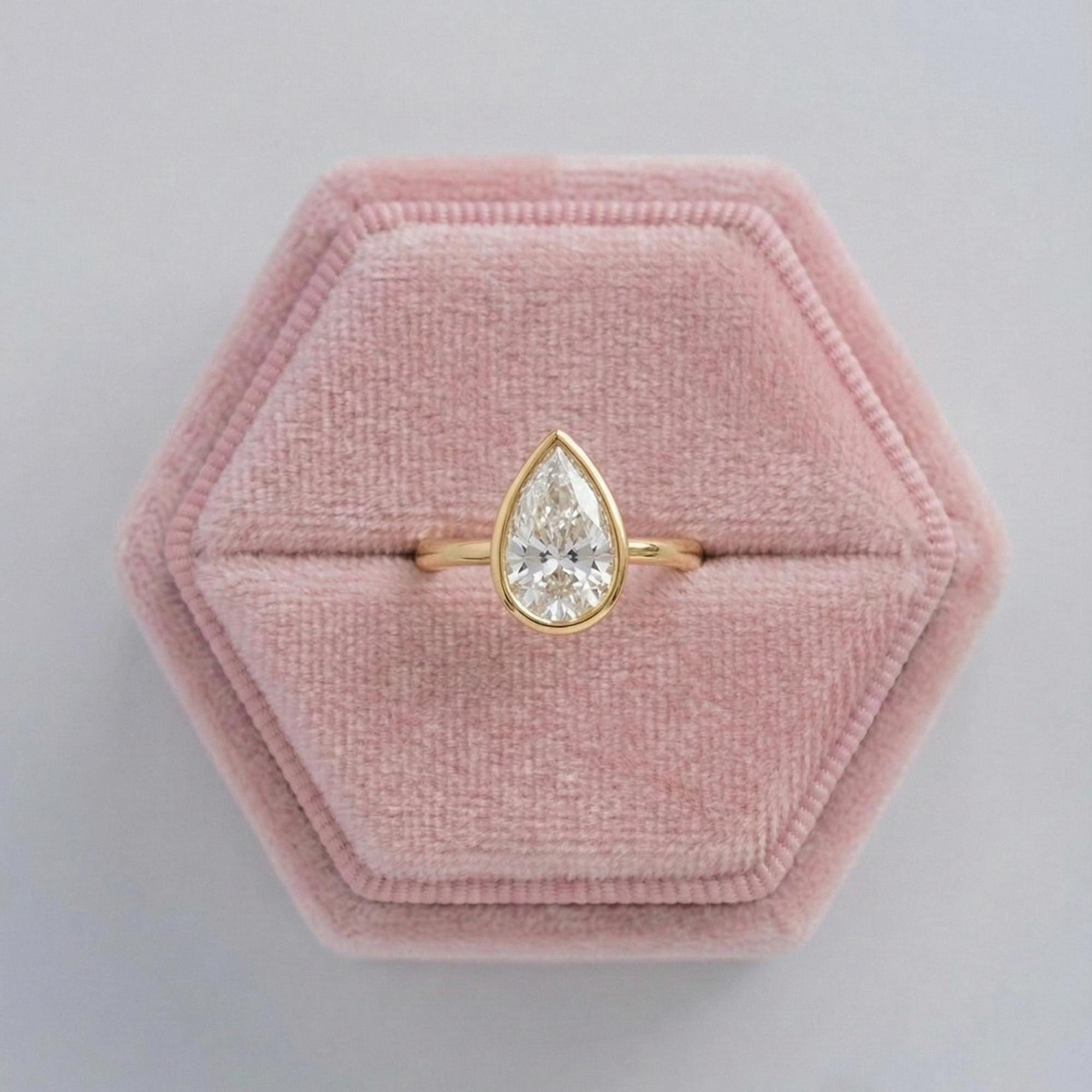 Pear Cut Lab Grown Diamond Ring Bezel Setting Ring