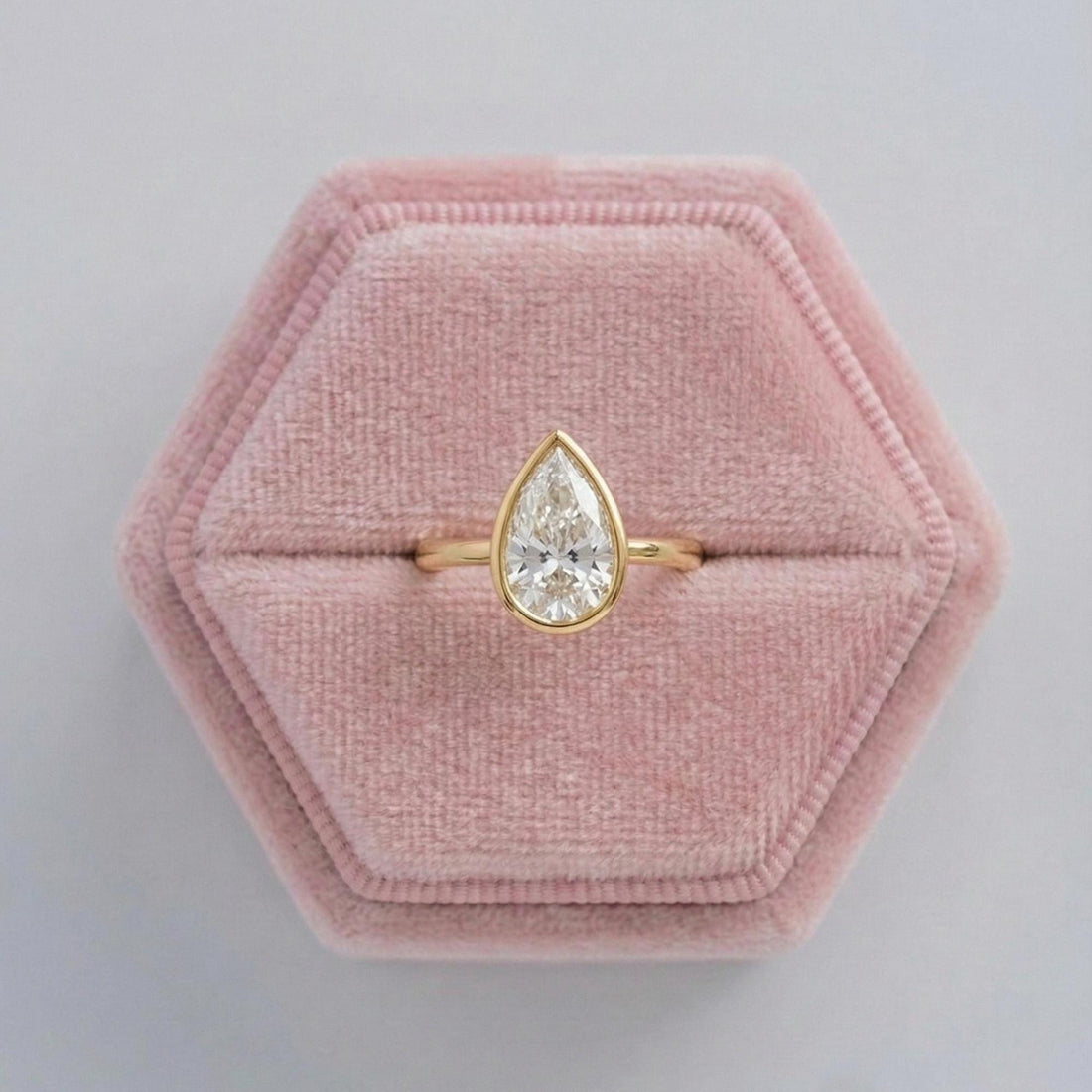 Pear Cut Lab Grown Diamond Ring Bezel Setting Ring