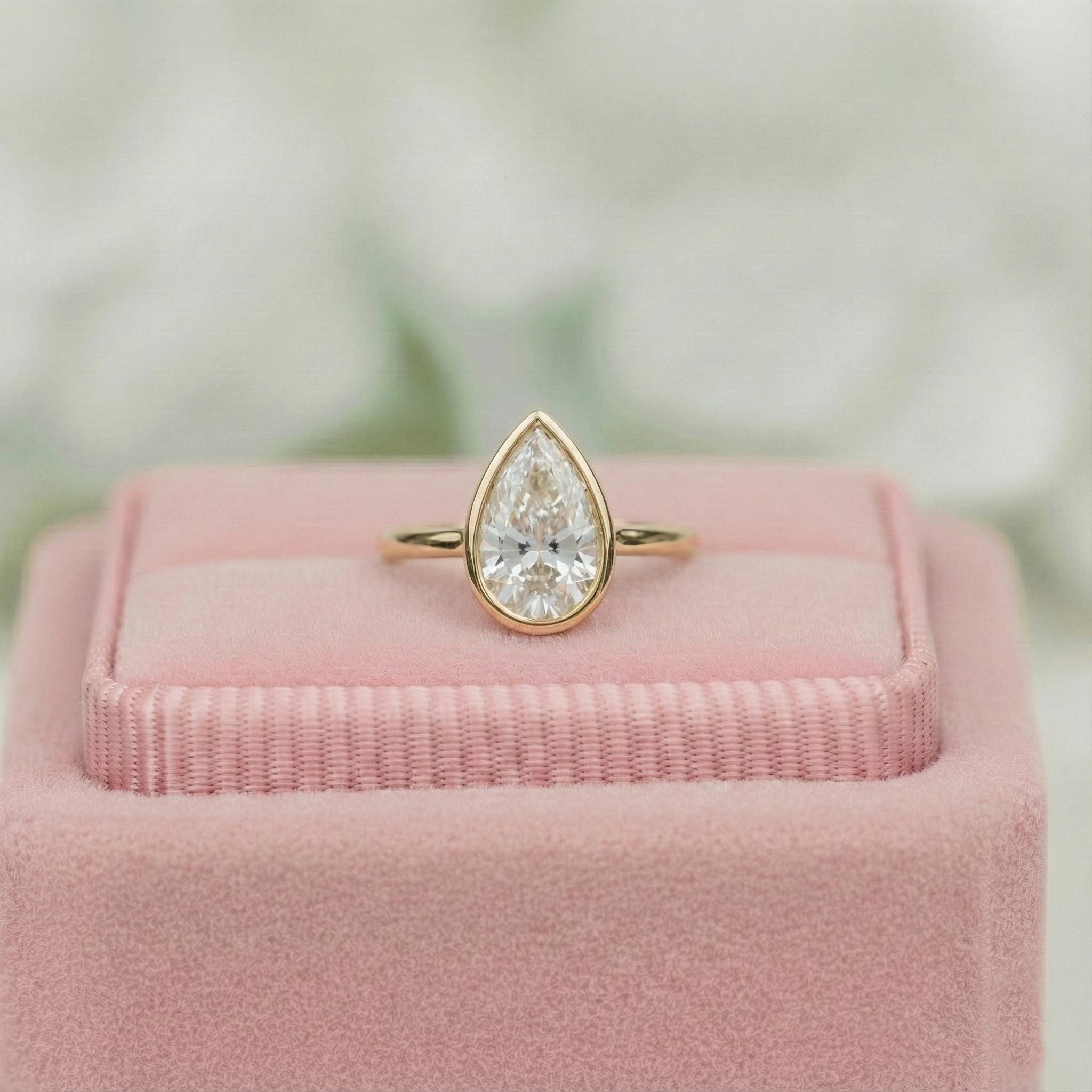 Pear Cut Lab Grown Diamond Ring Bezel Setting Ring