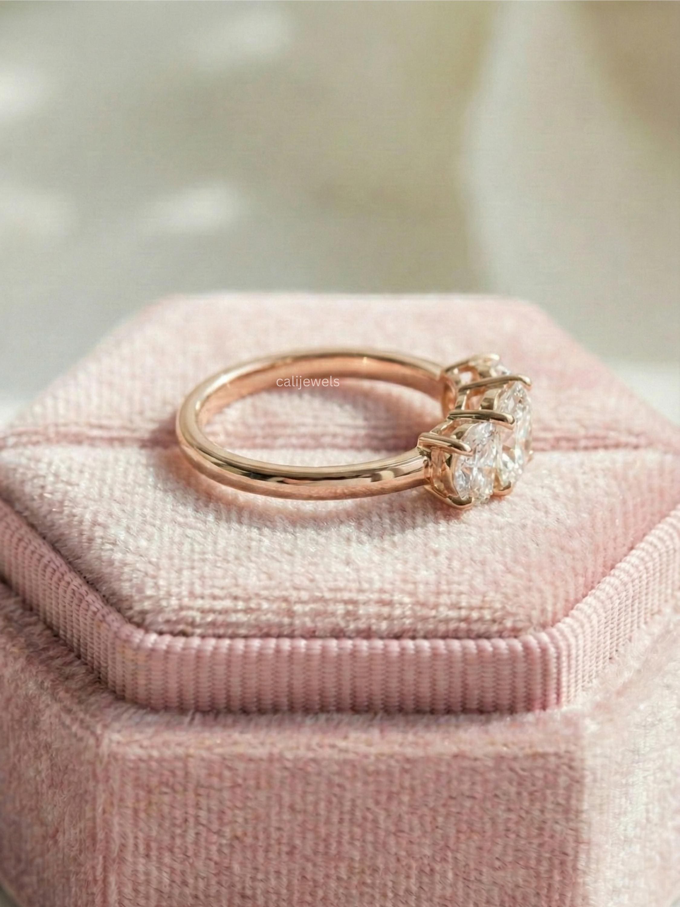 Three Stone Oval Lab Grown Diamond Engagement Ring