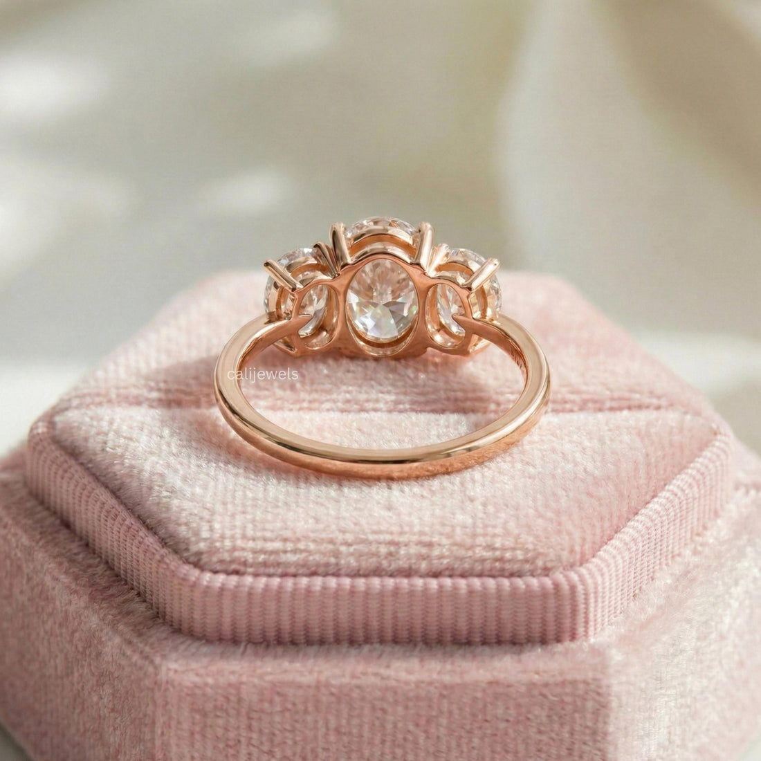 Three Stone Oval Lab Grown Diamond Engagement Ring