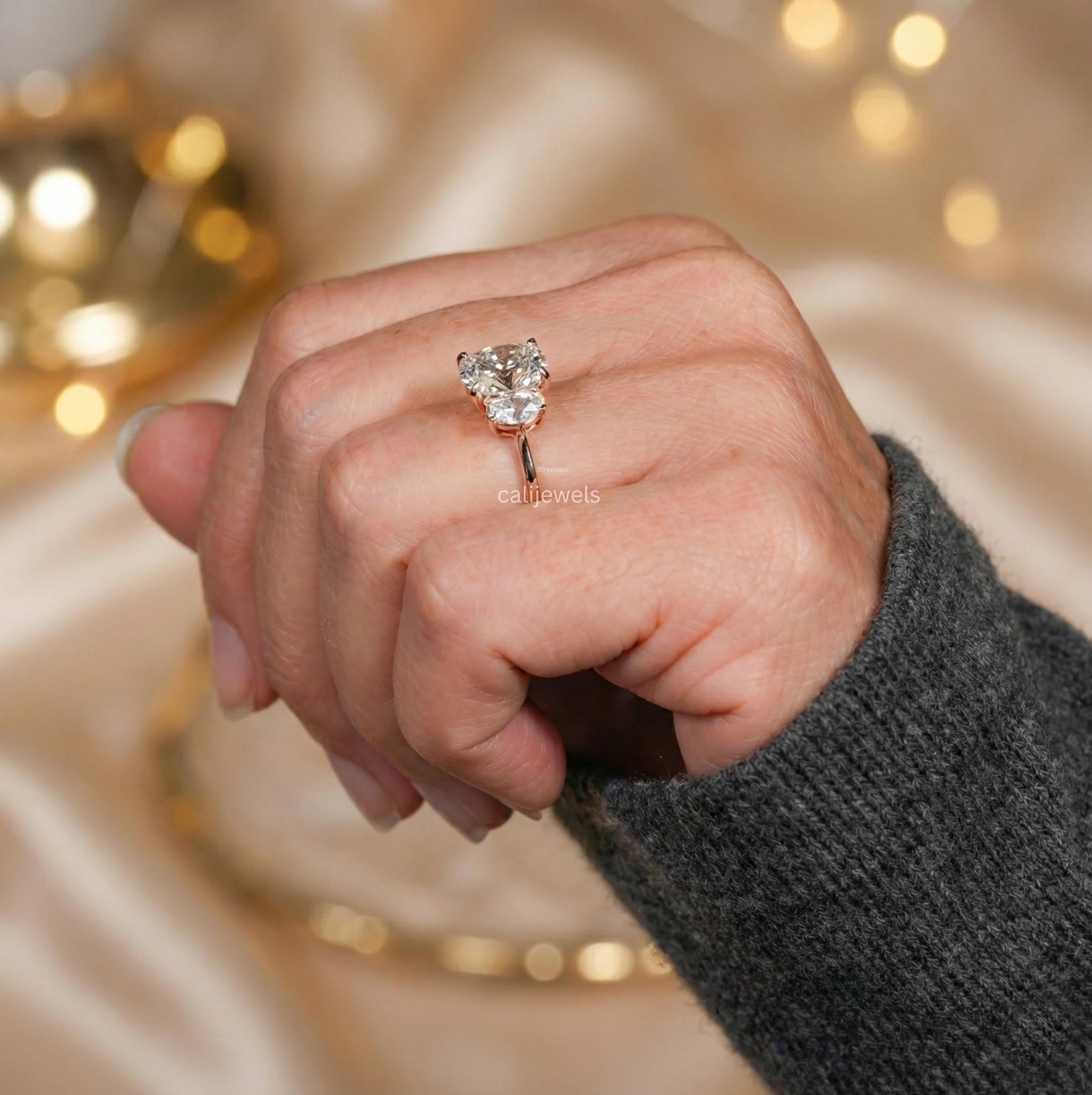 Three Stone Oval Lab Grown Diamond Engagement Ring