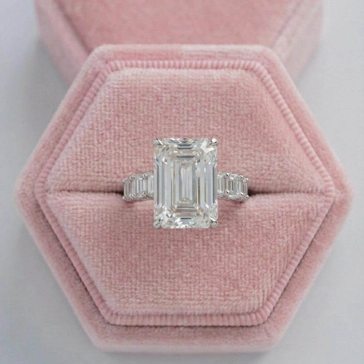 Emerald Cut Lab Diamond Solitaire Accent Engagement Ring
