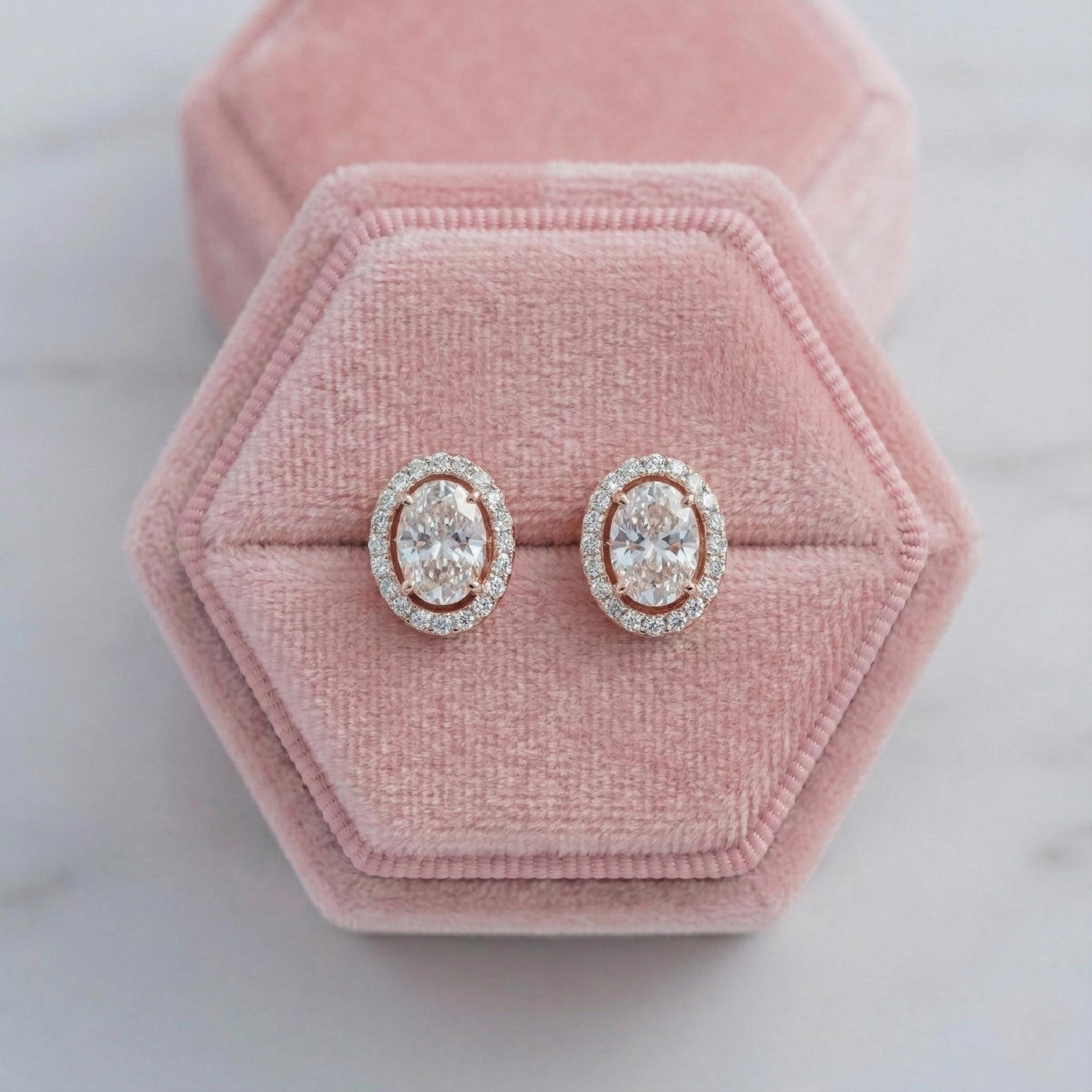 Oval Lab Grown Diamond Halo Stud Earrings