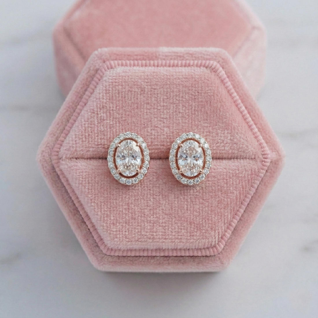 Oval Lab Grown Diamond Halo Stud Earrings