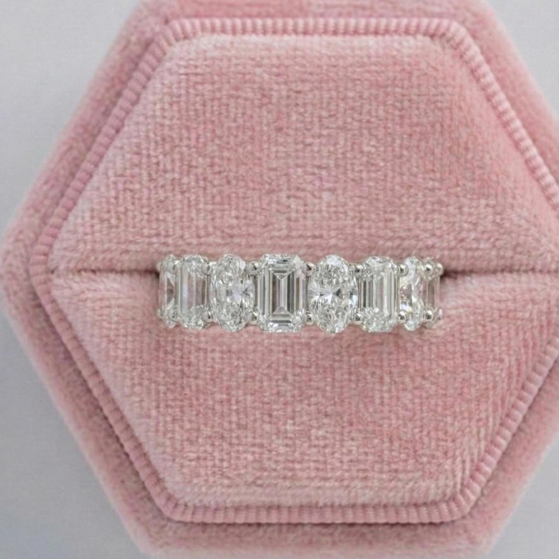 Emerald & Oval Cut Diamond Half Eternity Band