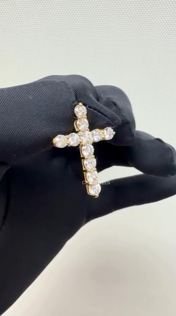 Round Lab Grown Diamond Cross Pendant