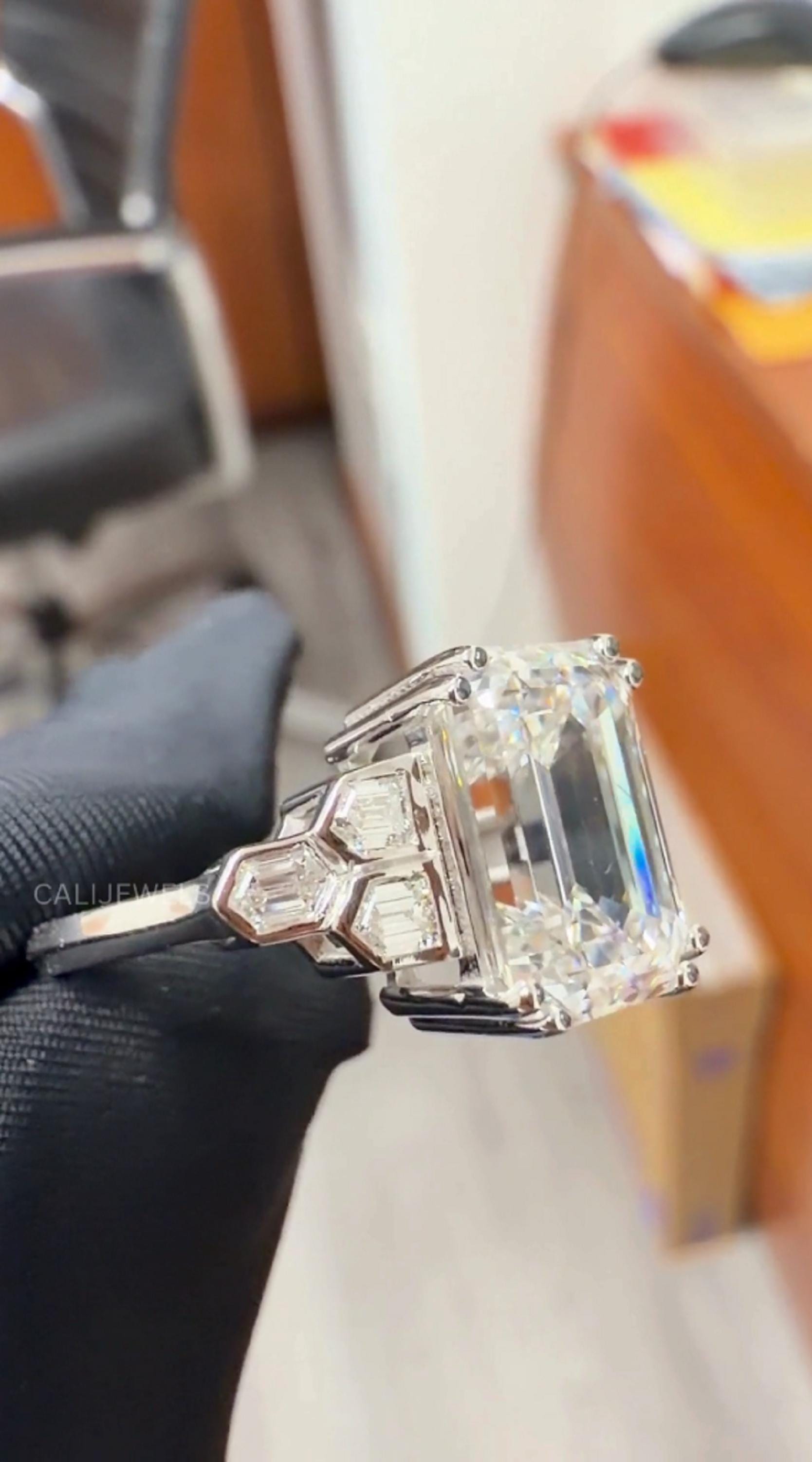 Emerald Cut Lab Diamond Art Deco Engagement Ring