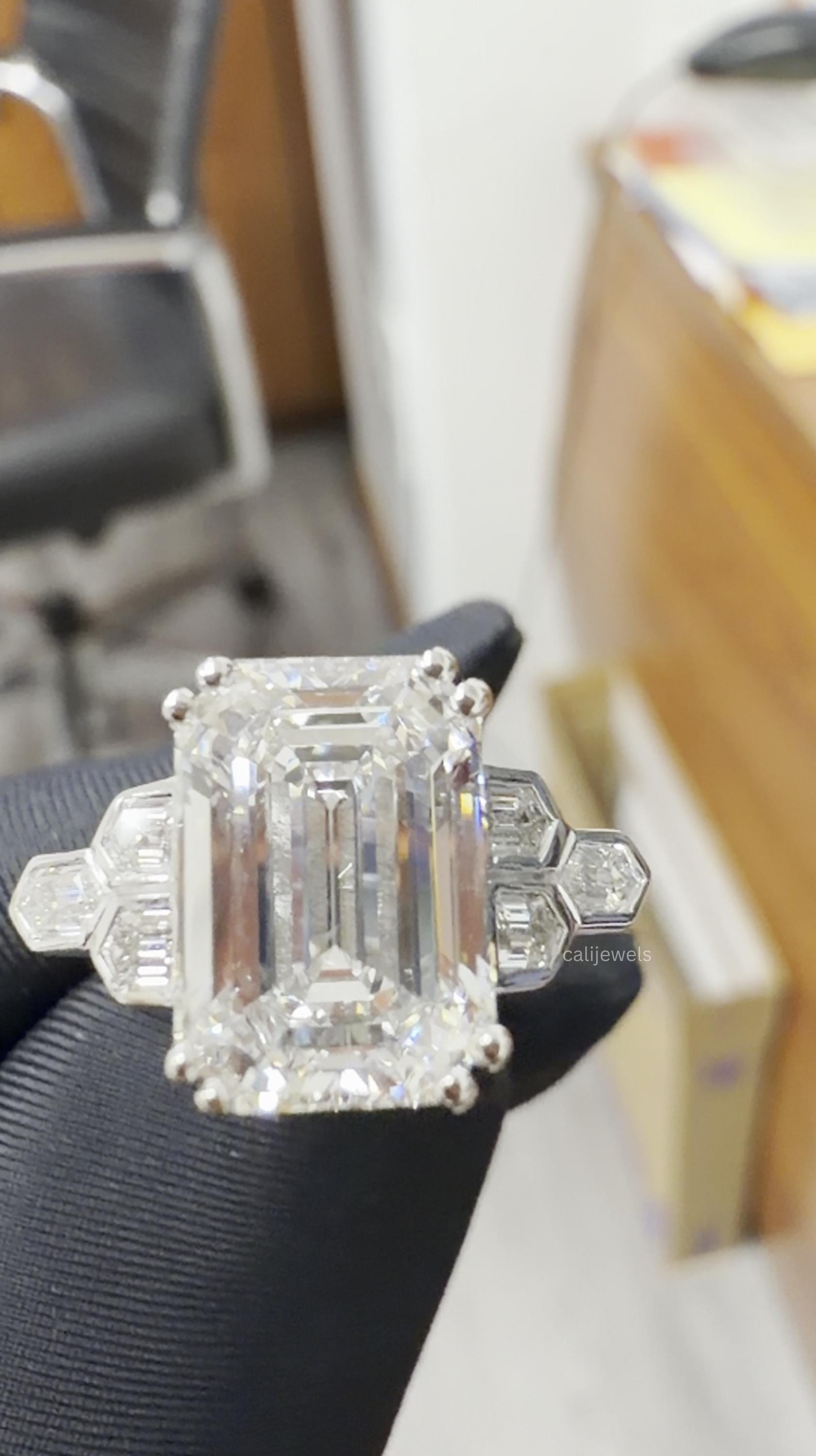 Emerald Cut Lab Diamond Art Deco Engagement Ring