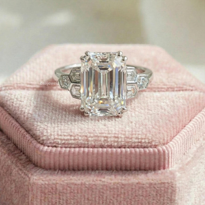 Emerald Cut Lab Diamond Art Deco Engagement Ring