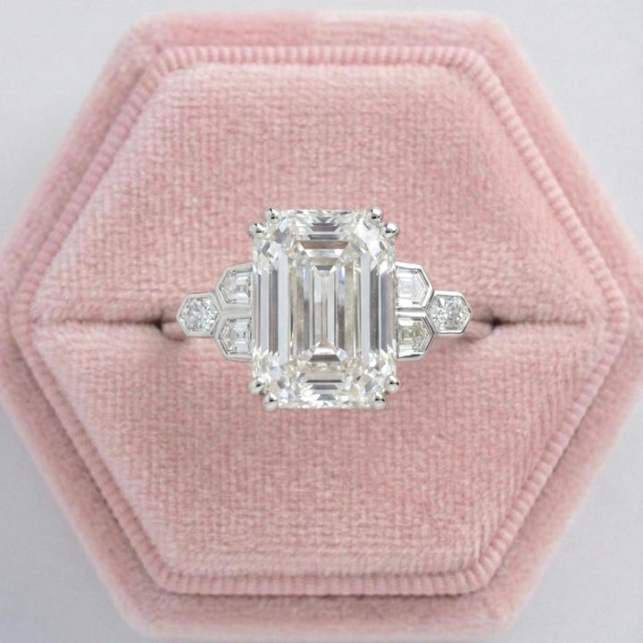 Emerald Cut Lab Diamond Art Deco Engagement Ring