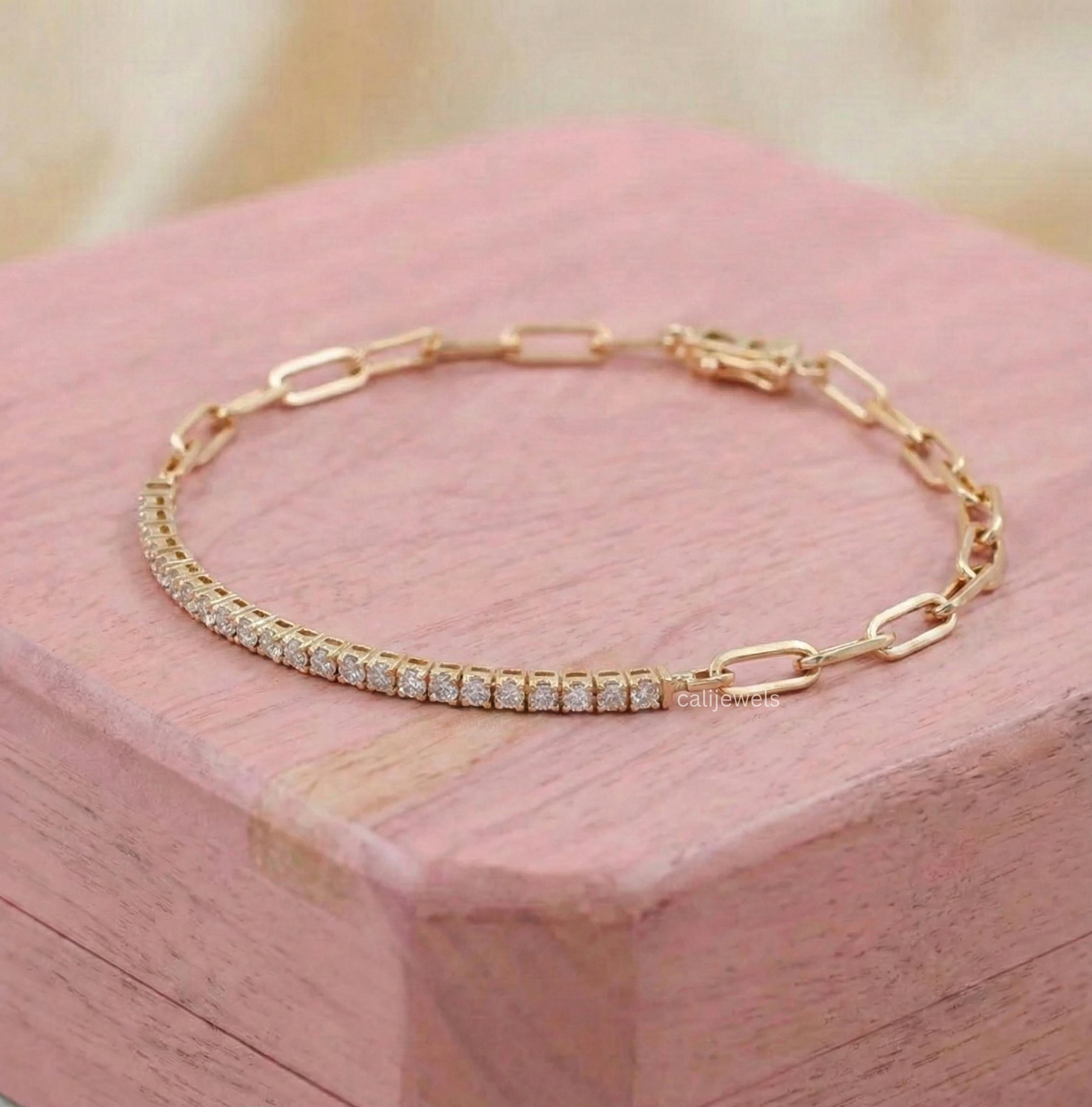 2.50 MM Round Diamond Half Tennis Half Chain Bracelet