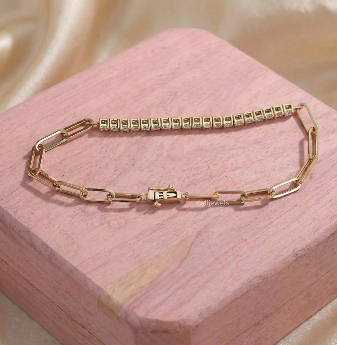 2.50 MM Round Diamond Half Tennis Half Chain Bracelet