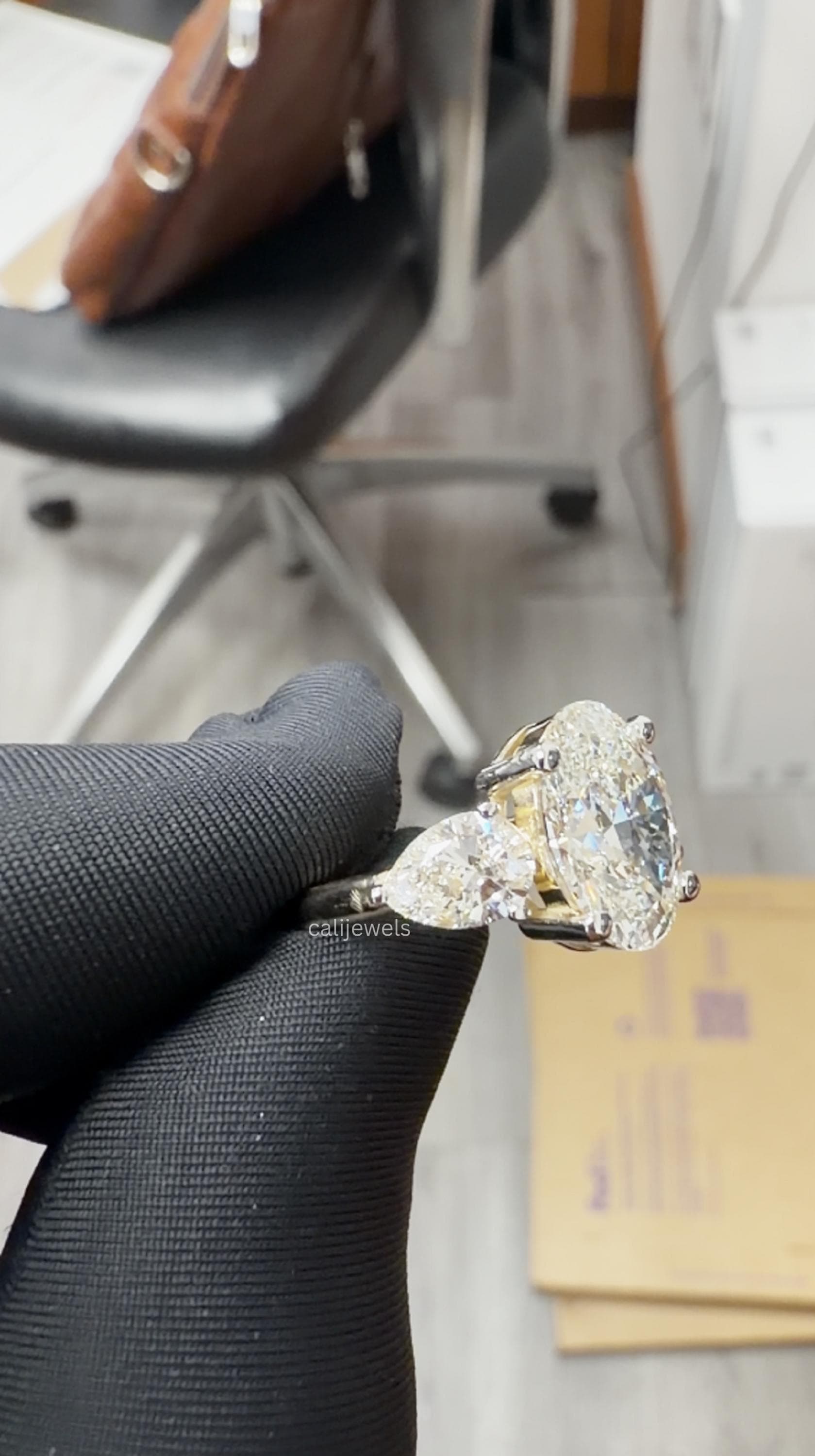 Oval Cut Lab Grown Diamond Three Stone Engagement Ring