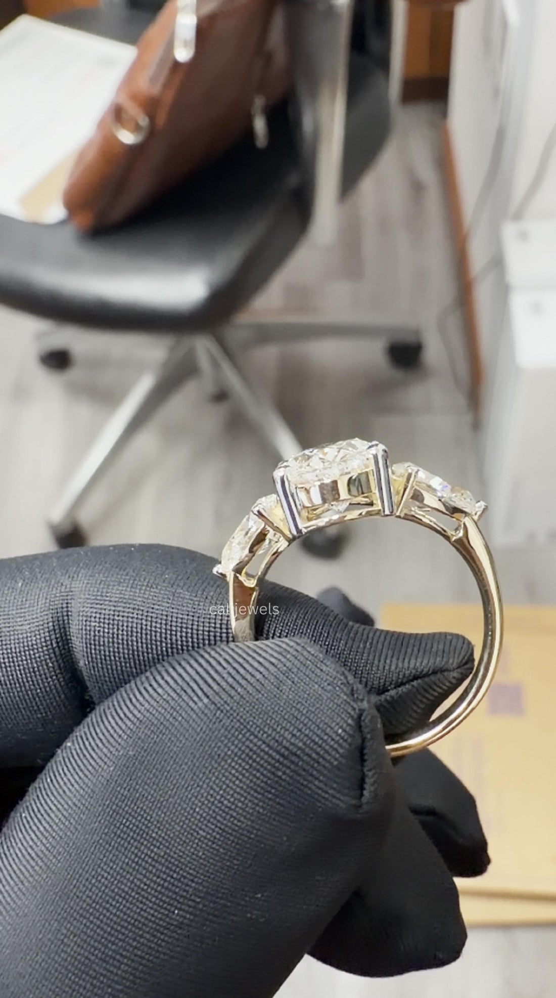 Oval Cut Lab Grown Diamond Three Stone Engagement Ring