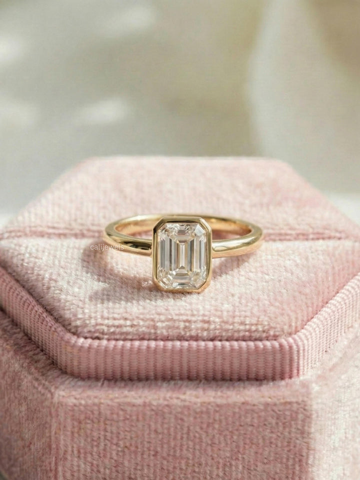 Emerald Cut Lab Grown Diamond Bezel Set Engagement Ring