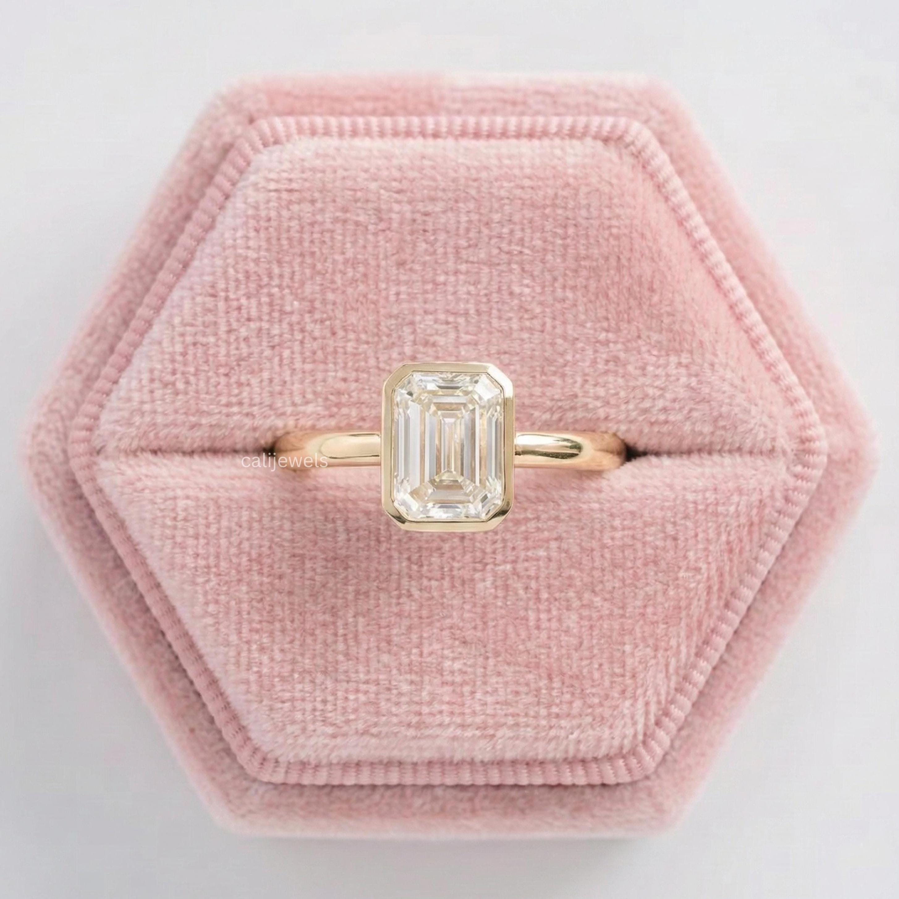 Emerald Cut Lab Grown Diamond Bezel Set Engagement Ring