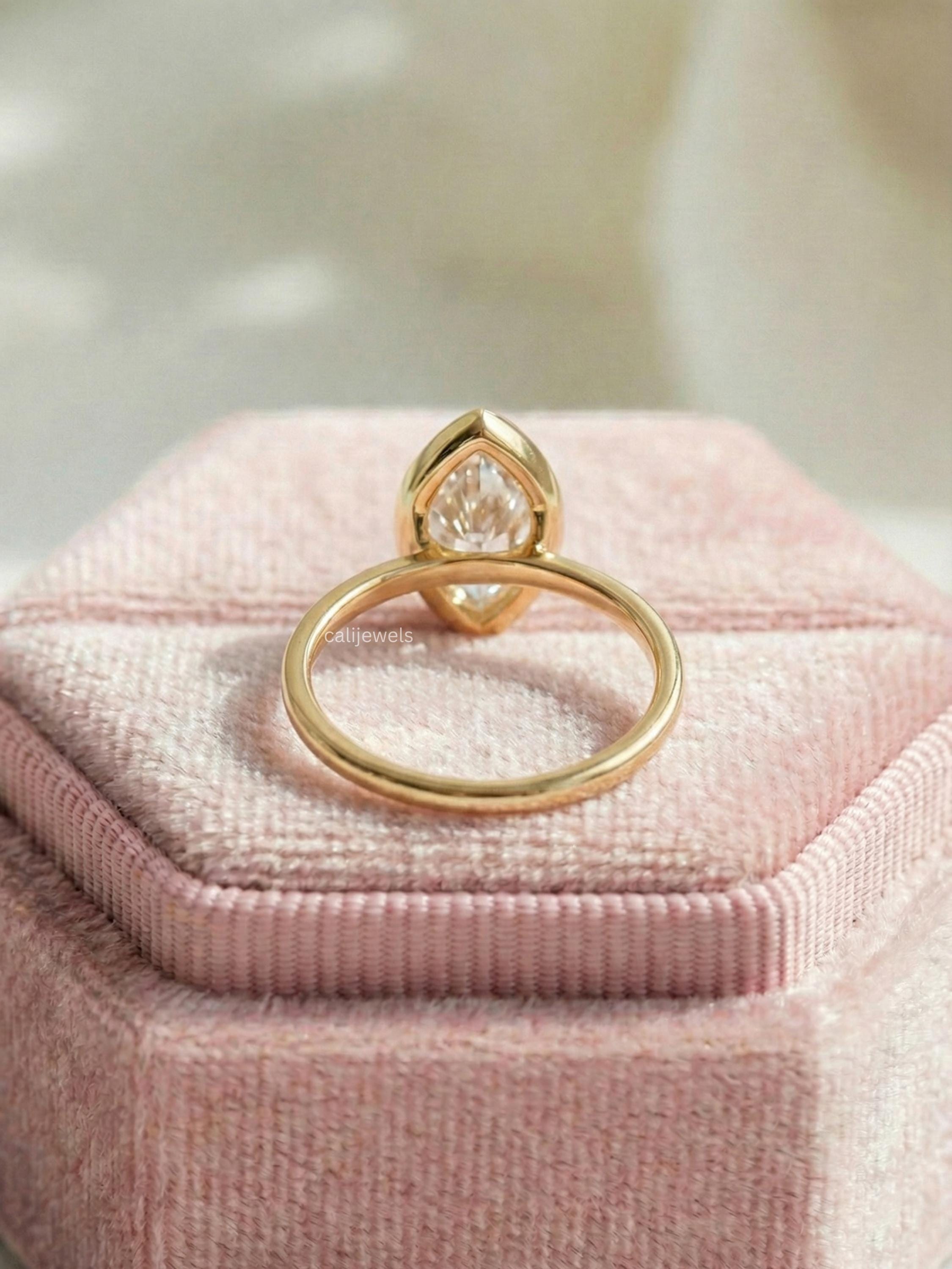 Marquise Lab Diamond Bezel Set Engagement Ring