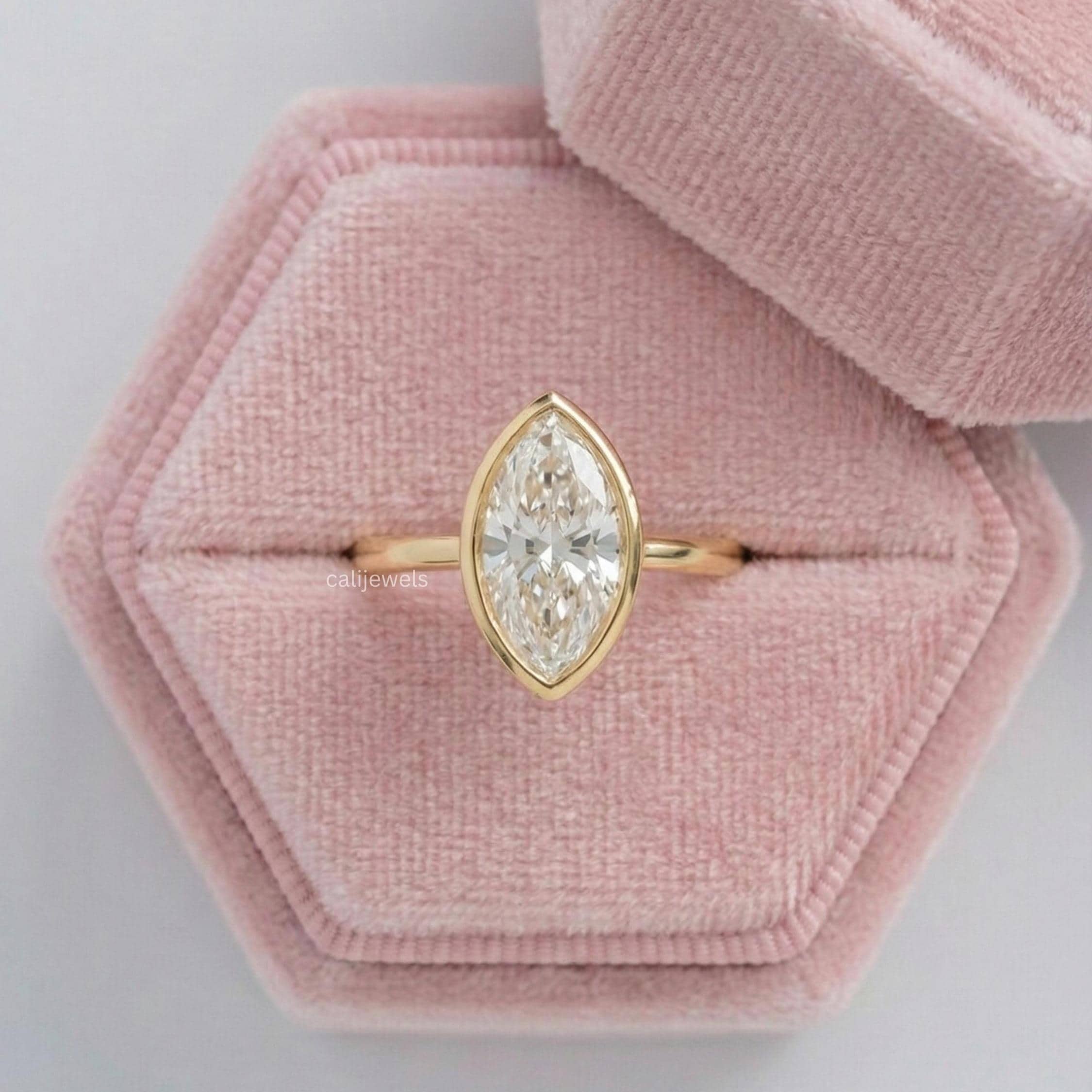 Marquise Lab Diamond Bezel Set Engagement Ring