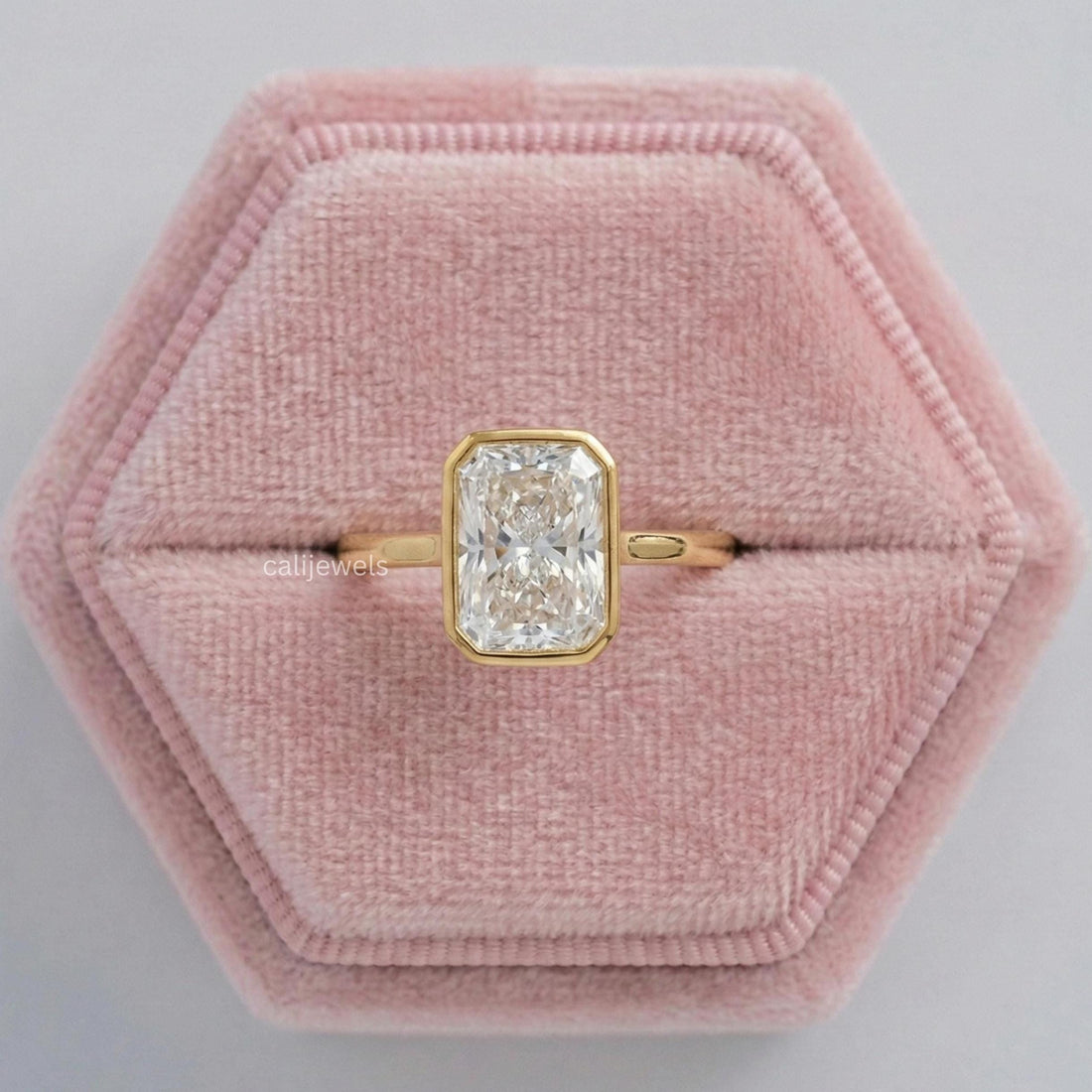 Radiant Cut Lab Grown Diamond Solitaire Bezel Set Engagement Ring