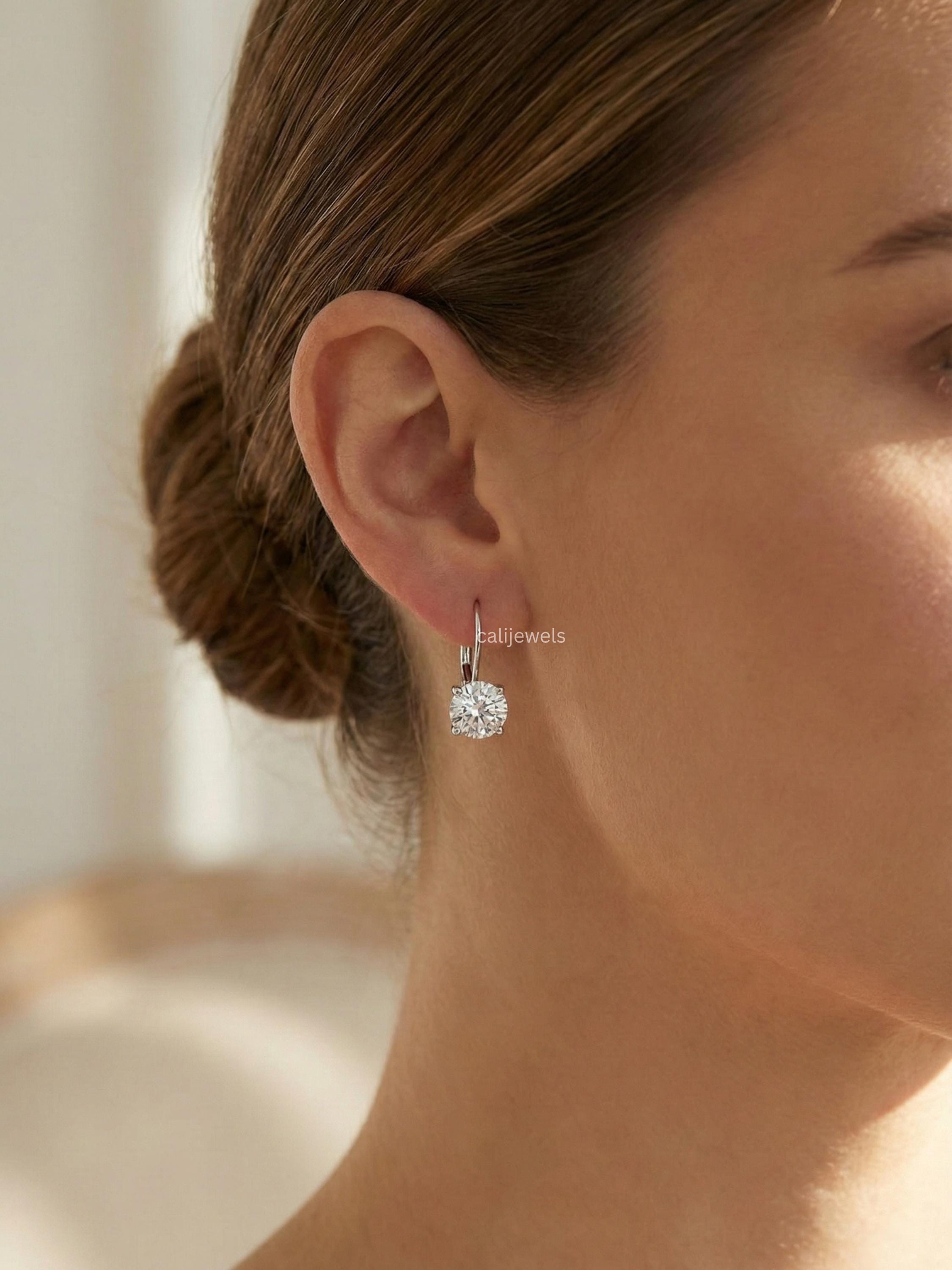 Round Lab Diamond Bridesmaid Solitaire Drop Earrings