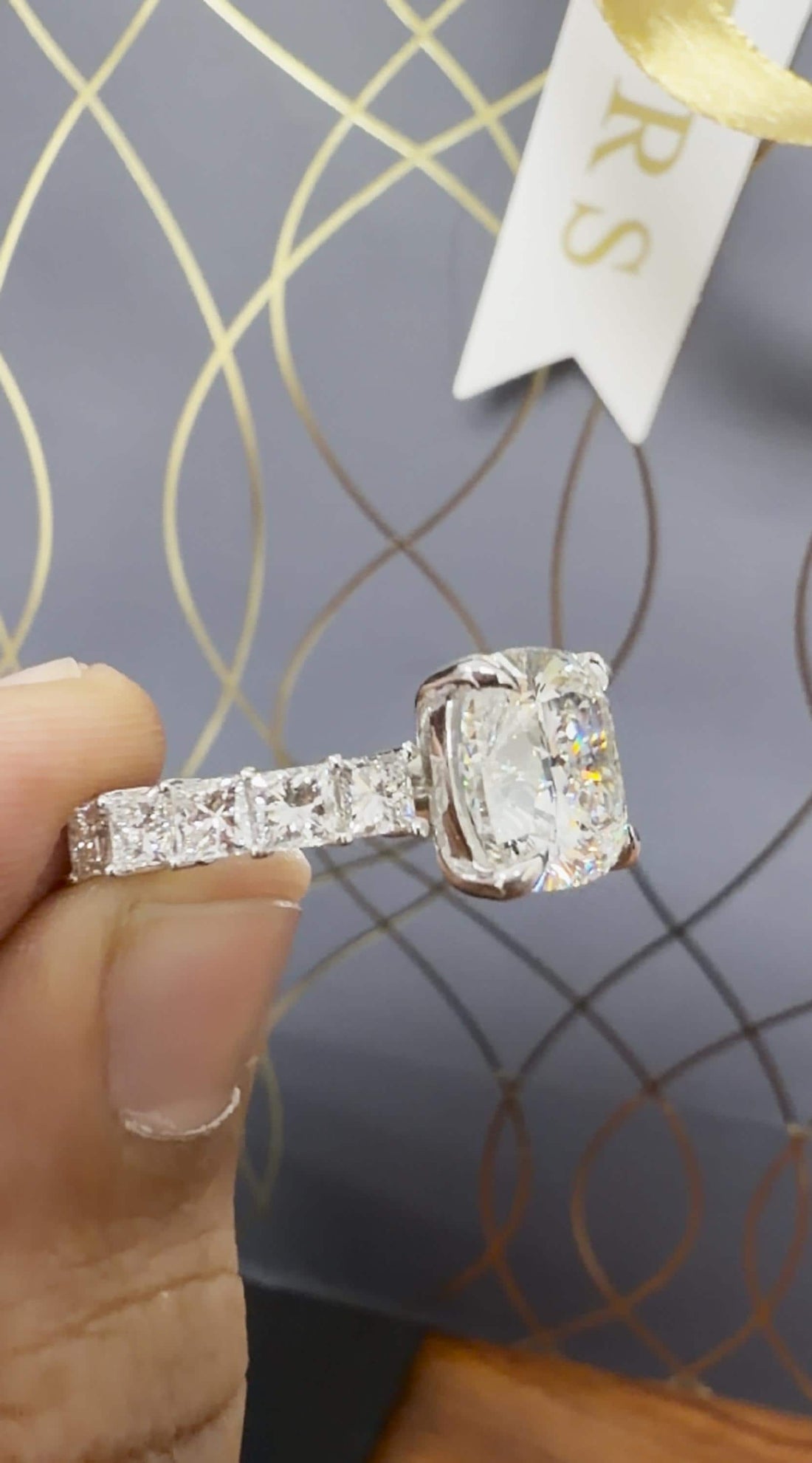 Square Cushion Cut Lab Diamond Pave Solitaire Engagement Ring