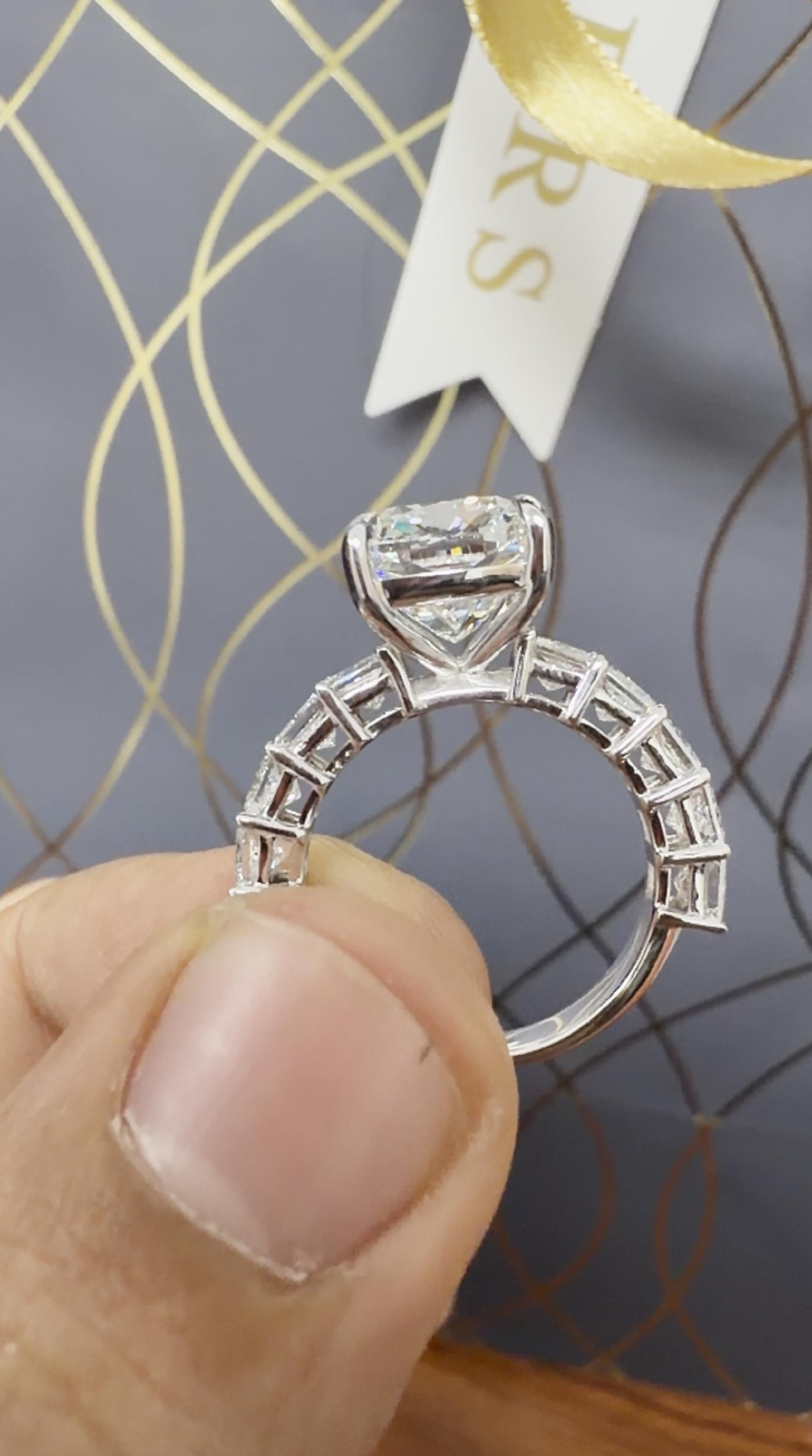 Square Cushion Cut Lab Diamond Pave Solitaire Engagement Ring