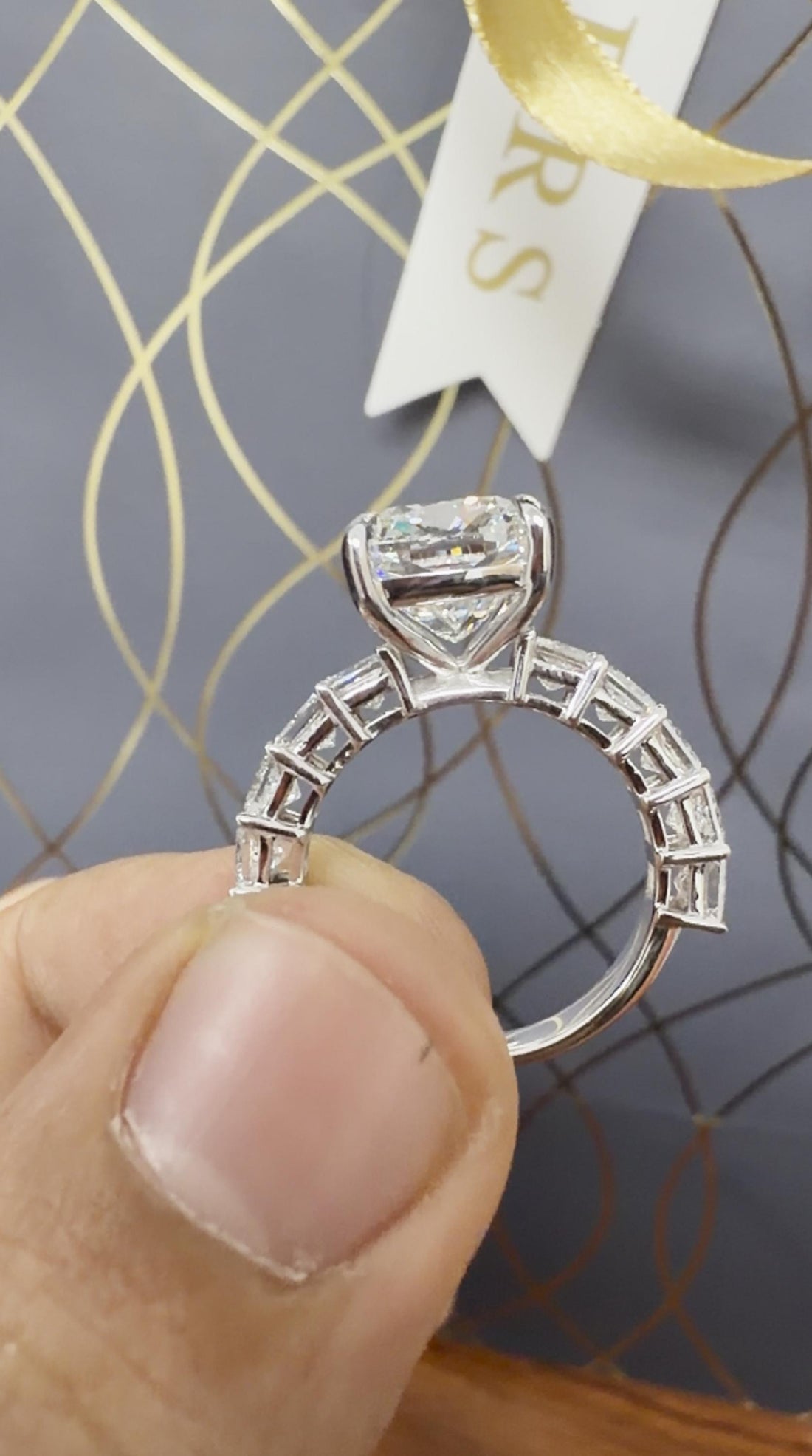 Square Cushion Cut Lab Diamond Pave Solitaire Engagement Ring