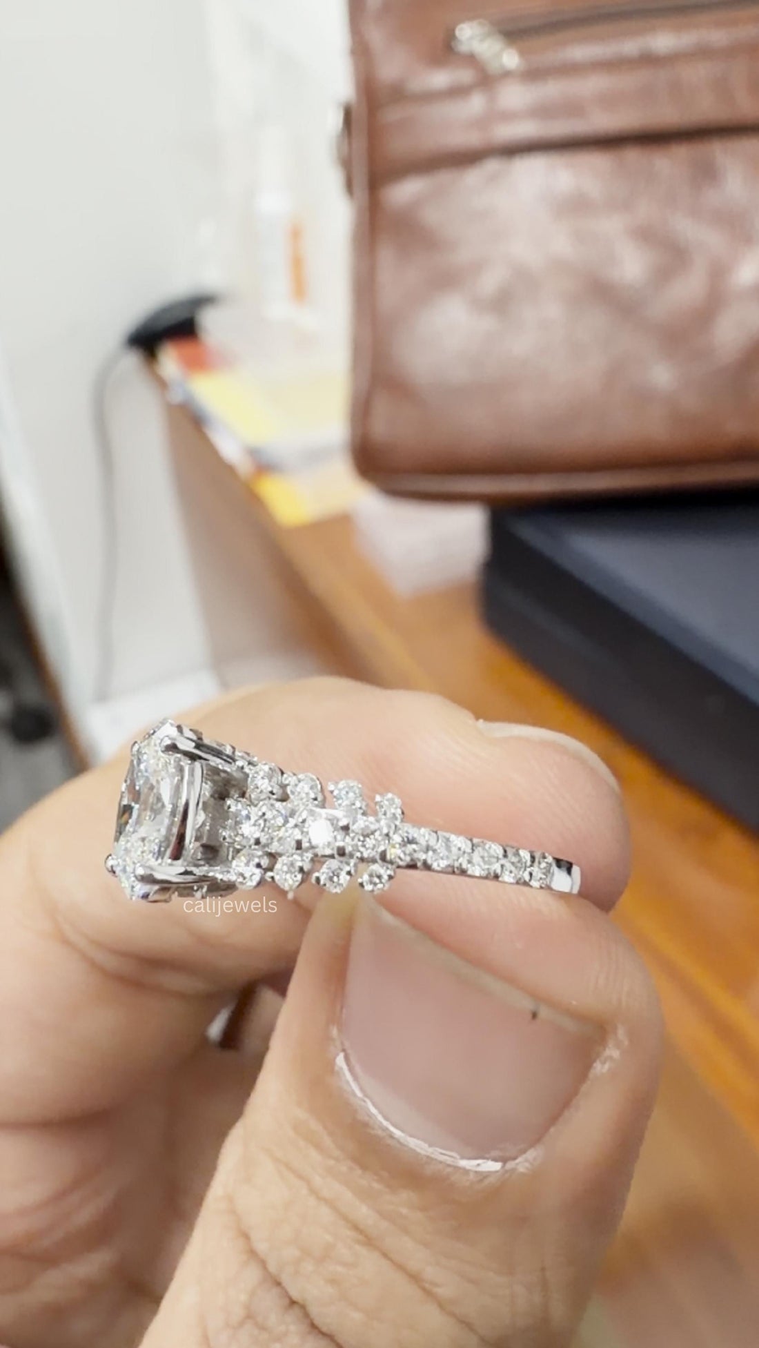 Oval Cut Lab Diamond Solitaire With Accent Set Ring