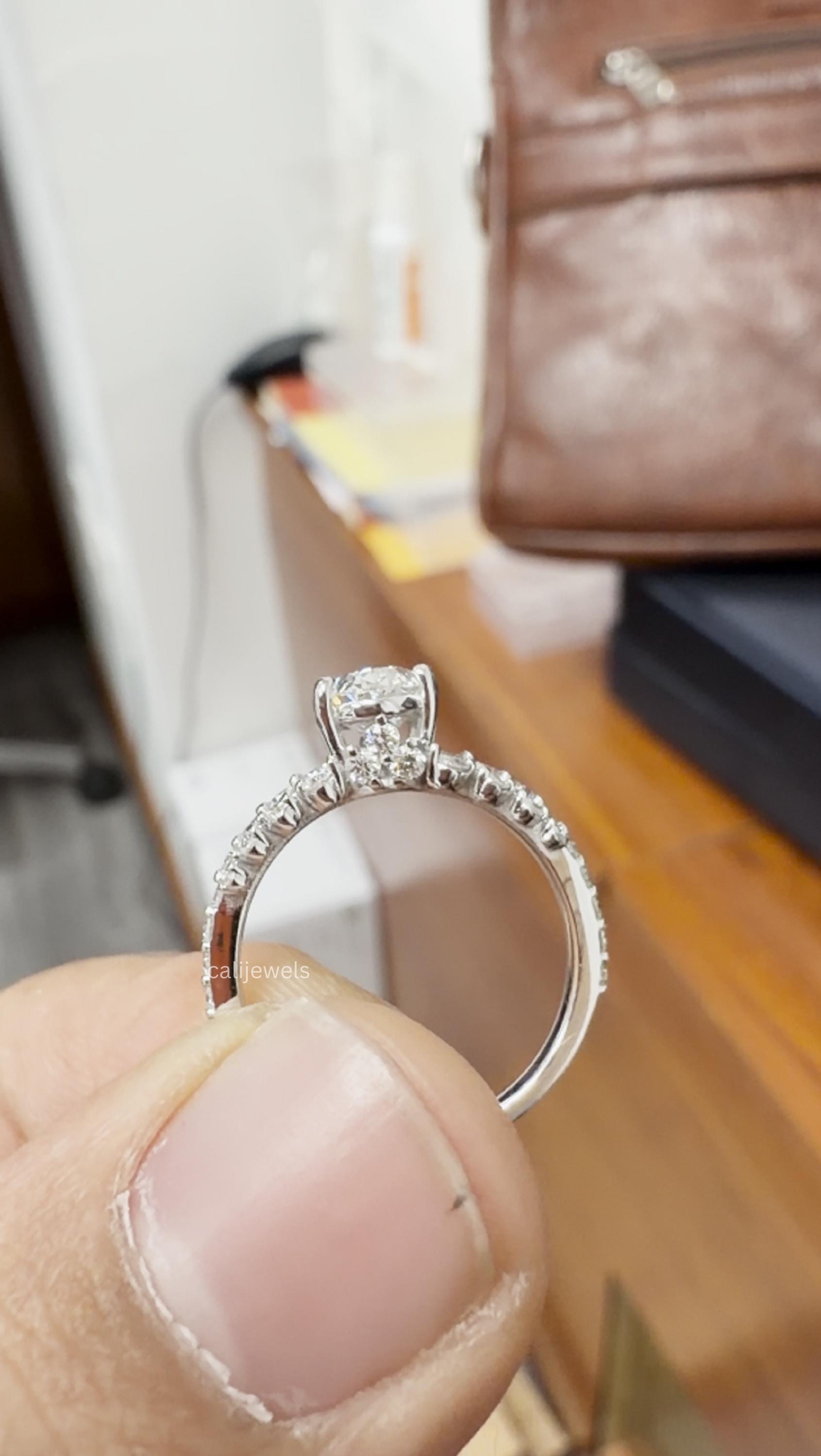 Oval Cut Lab Diamond Solitaire With Accent Set Ring