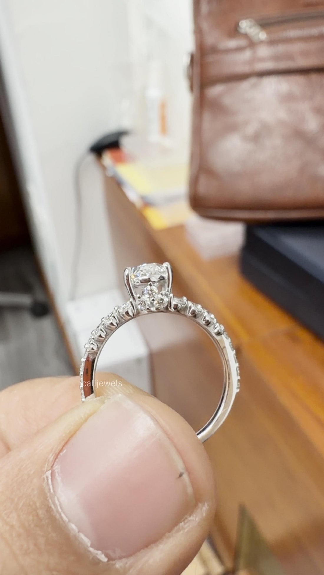 Oval Cut Lab Diamond Solitaire With Accent Set Ring