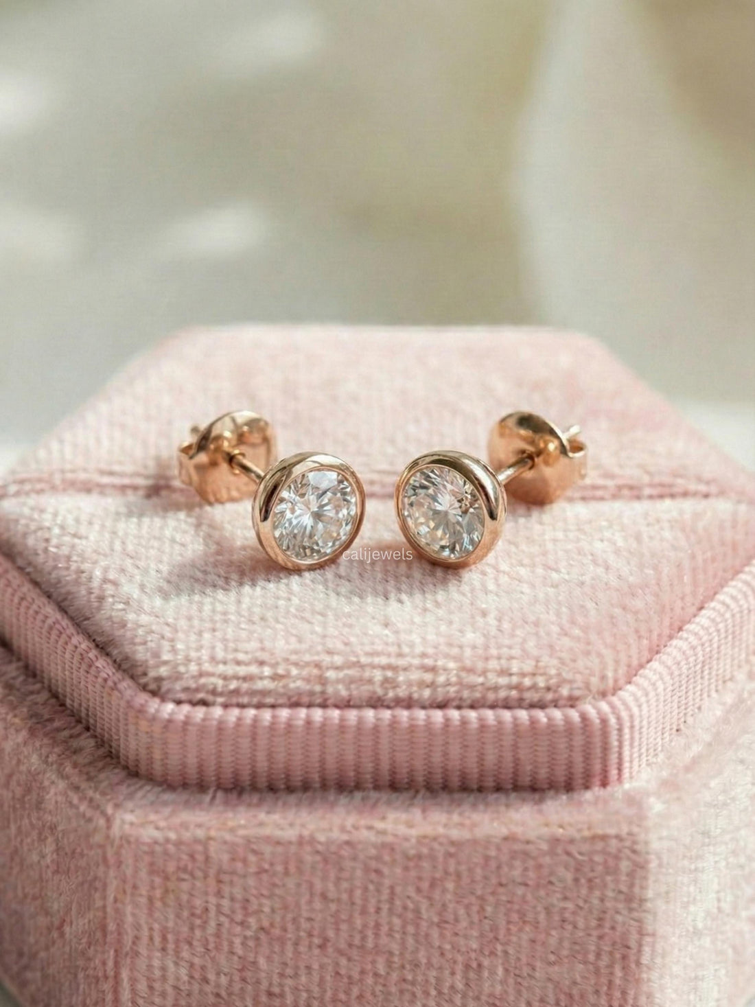 Round Lab Diamond Bezel Set Stud Earrings
