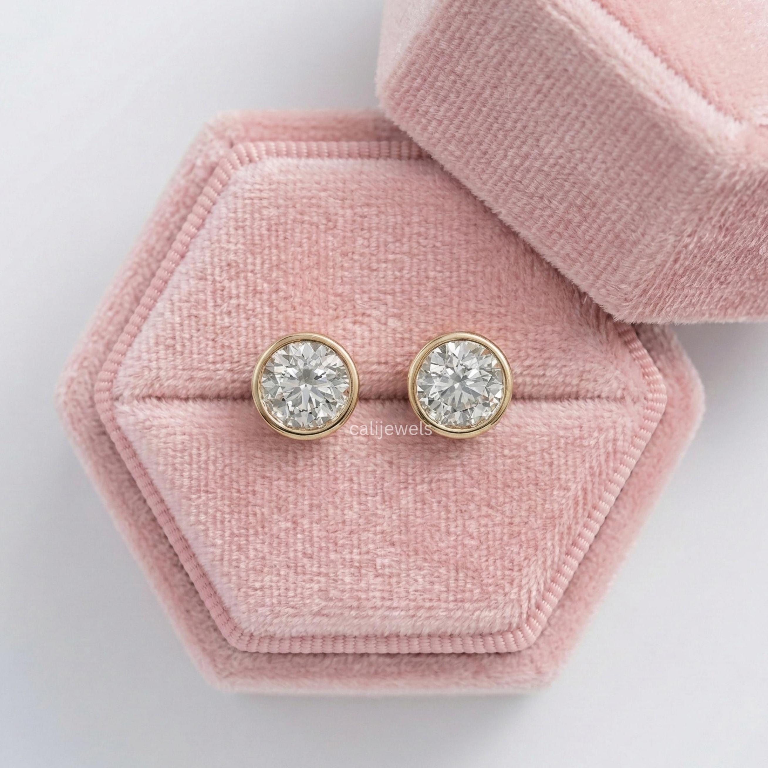 Round Lab Diamond Bezel Set Stud Earrings