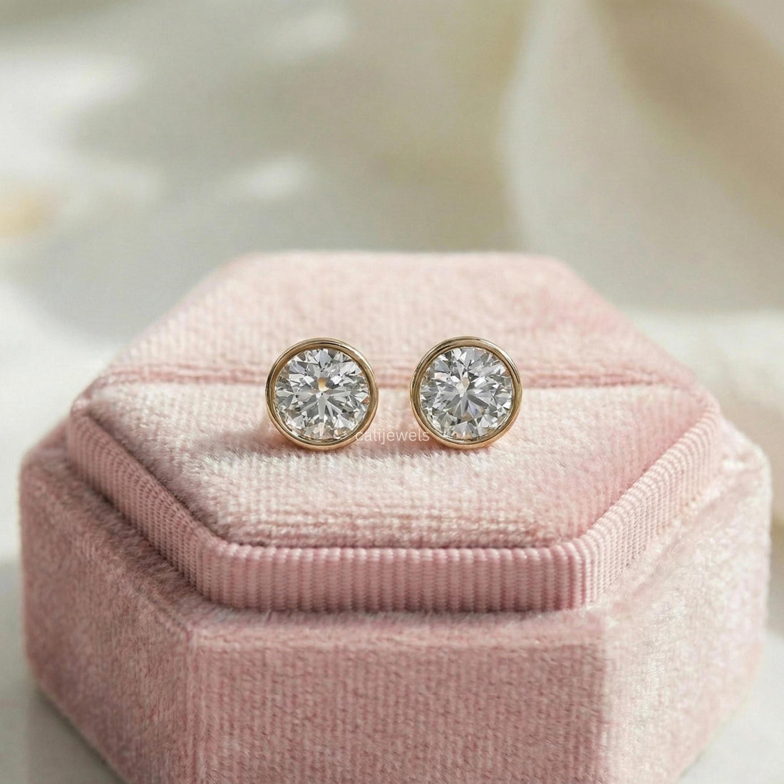 Round Lab Diamond Bezel Set Stud Earrings
