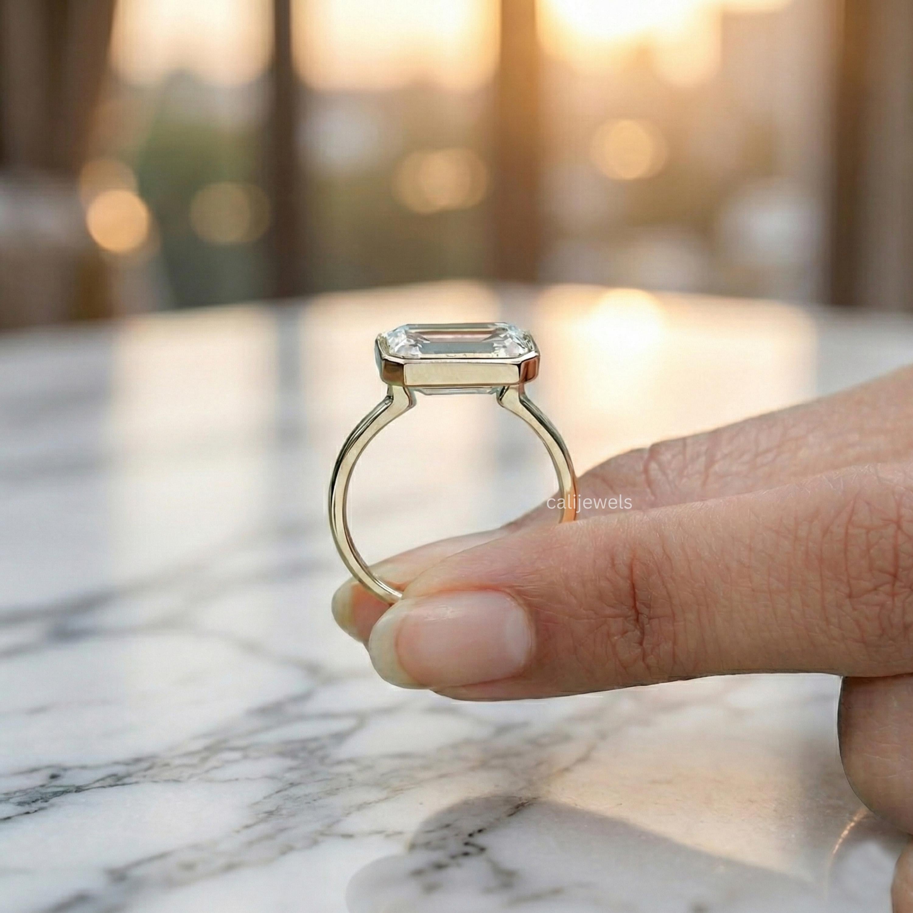 Emerald Cut Lab Diamond Bezel Set Solitaire Ring