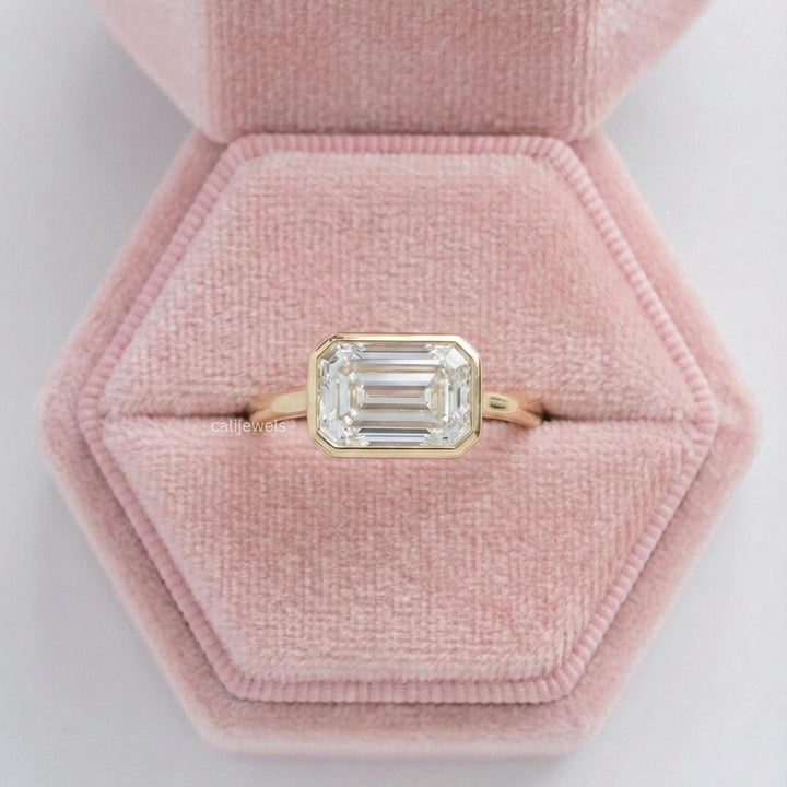Emerald Cut Lab Diamond Bezel Set Solitaire Ring