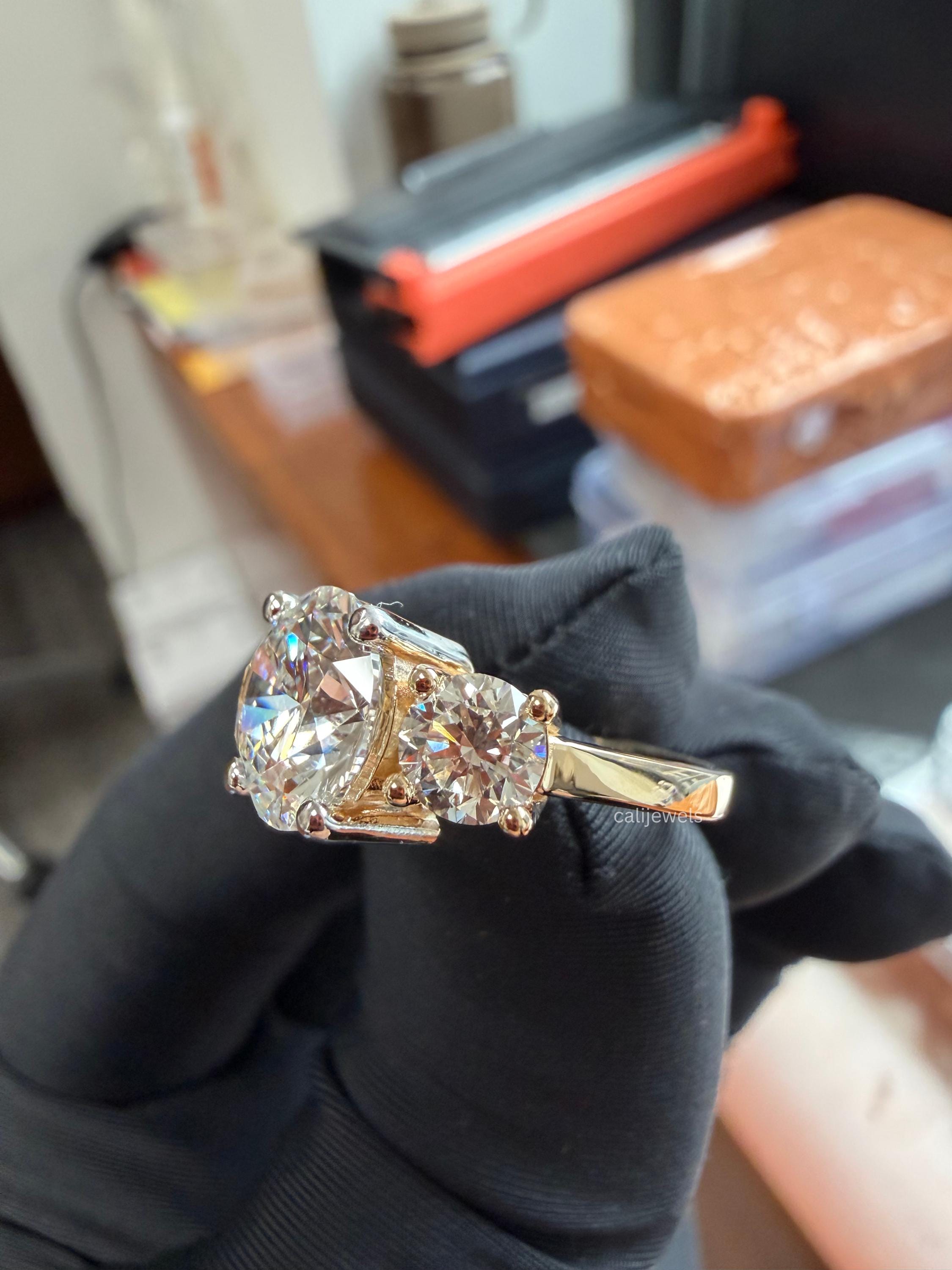 Three Stone Round Cut  Lab Grown Diamond Engagement Ring