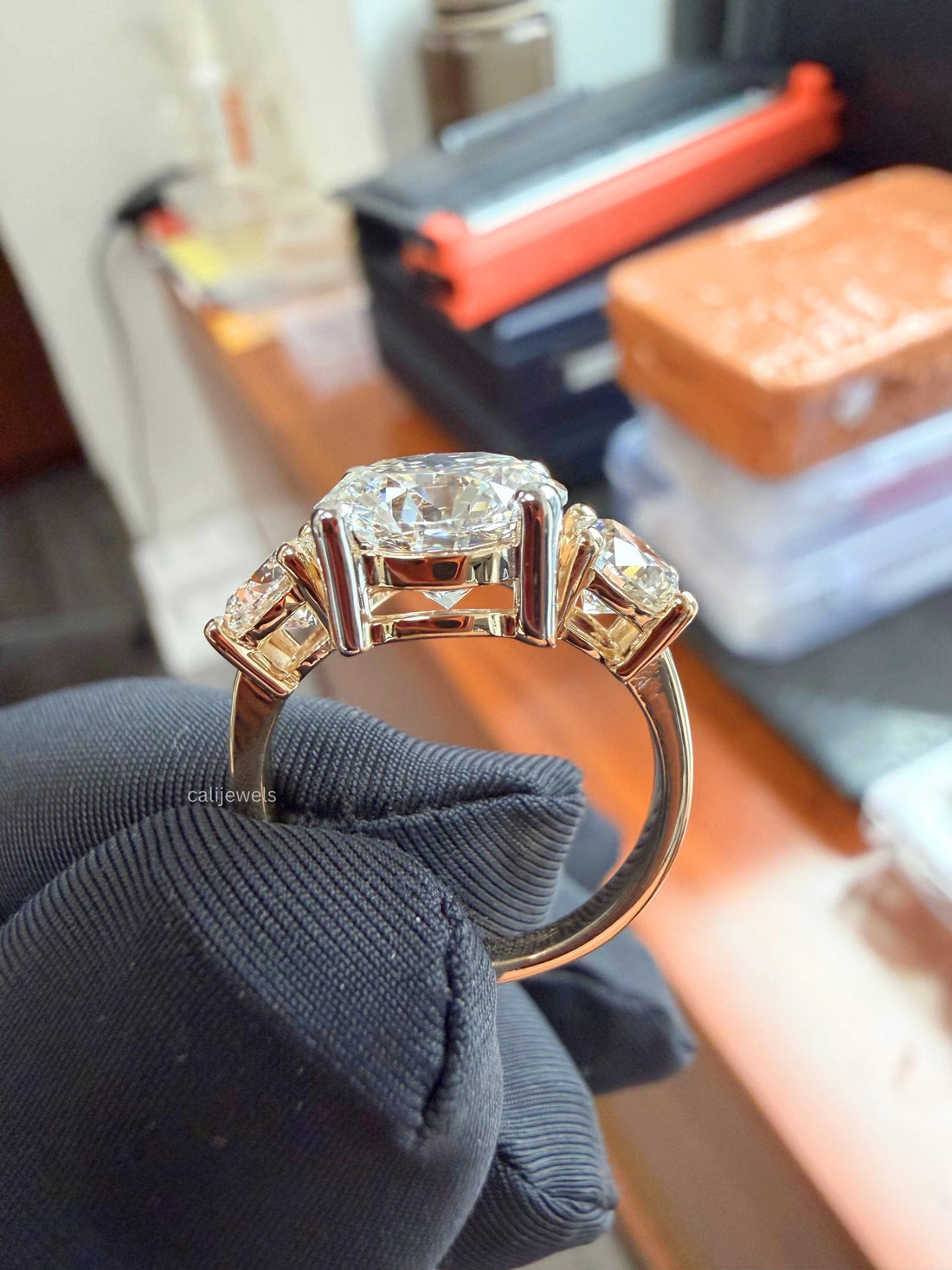 Three Stone Round Cut  Lab Grown Diamond Engagement Ring