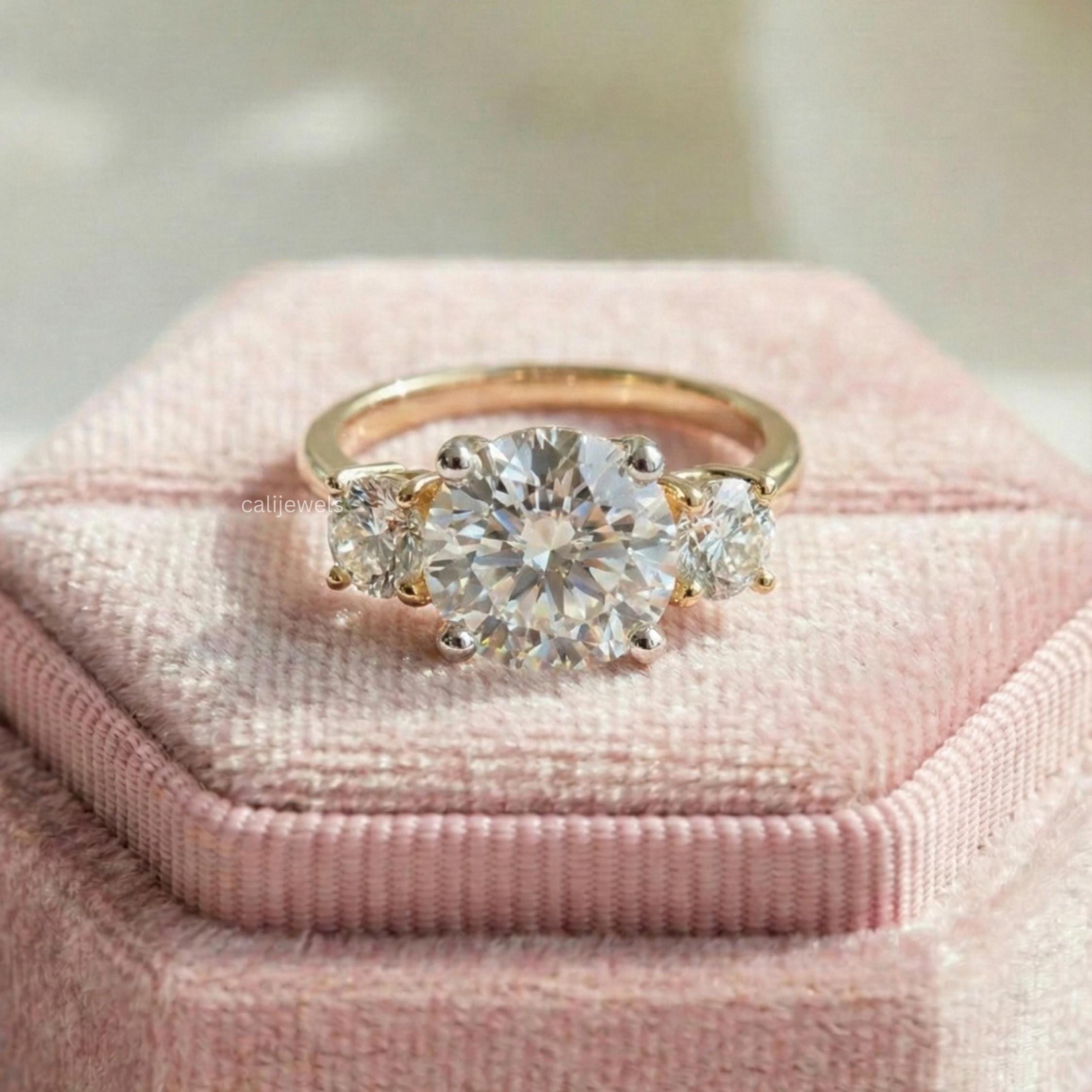 Three Stone Round Cut  Lab Grown Diamond Engagement Ring