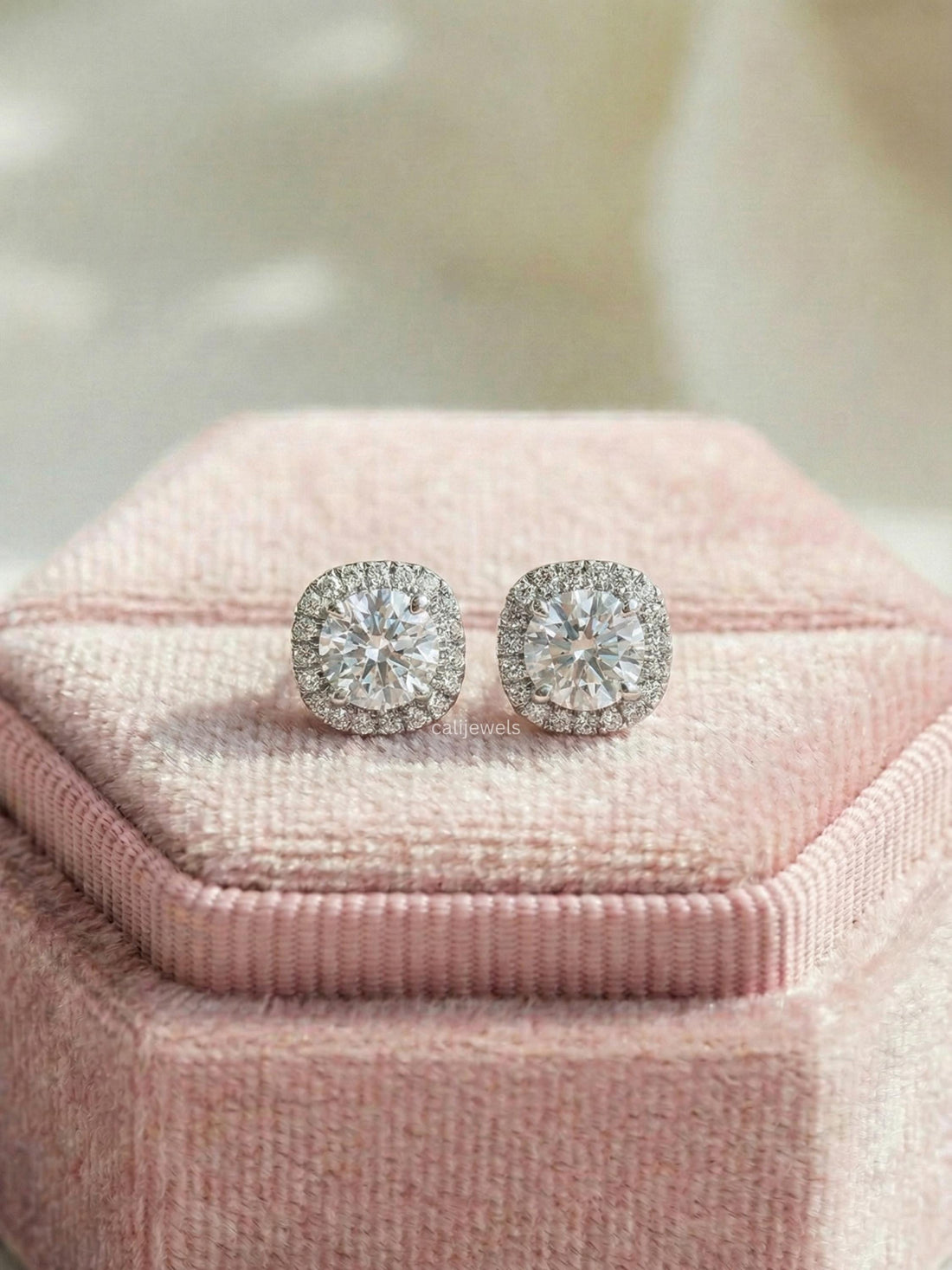 Round Cut Lab Grown Diamond Halo Stud Earrings