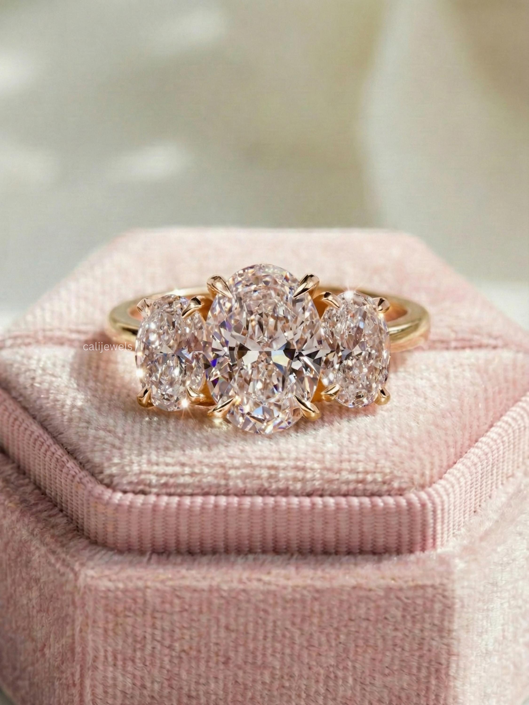 Three Stone Oval Lab Grown Diamond Engagement Ring