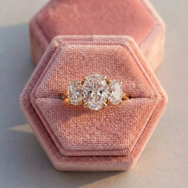 Three Stone Oval Lab Grown Diamond Engagement Ring
