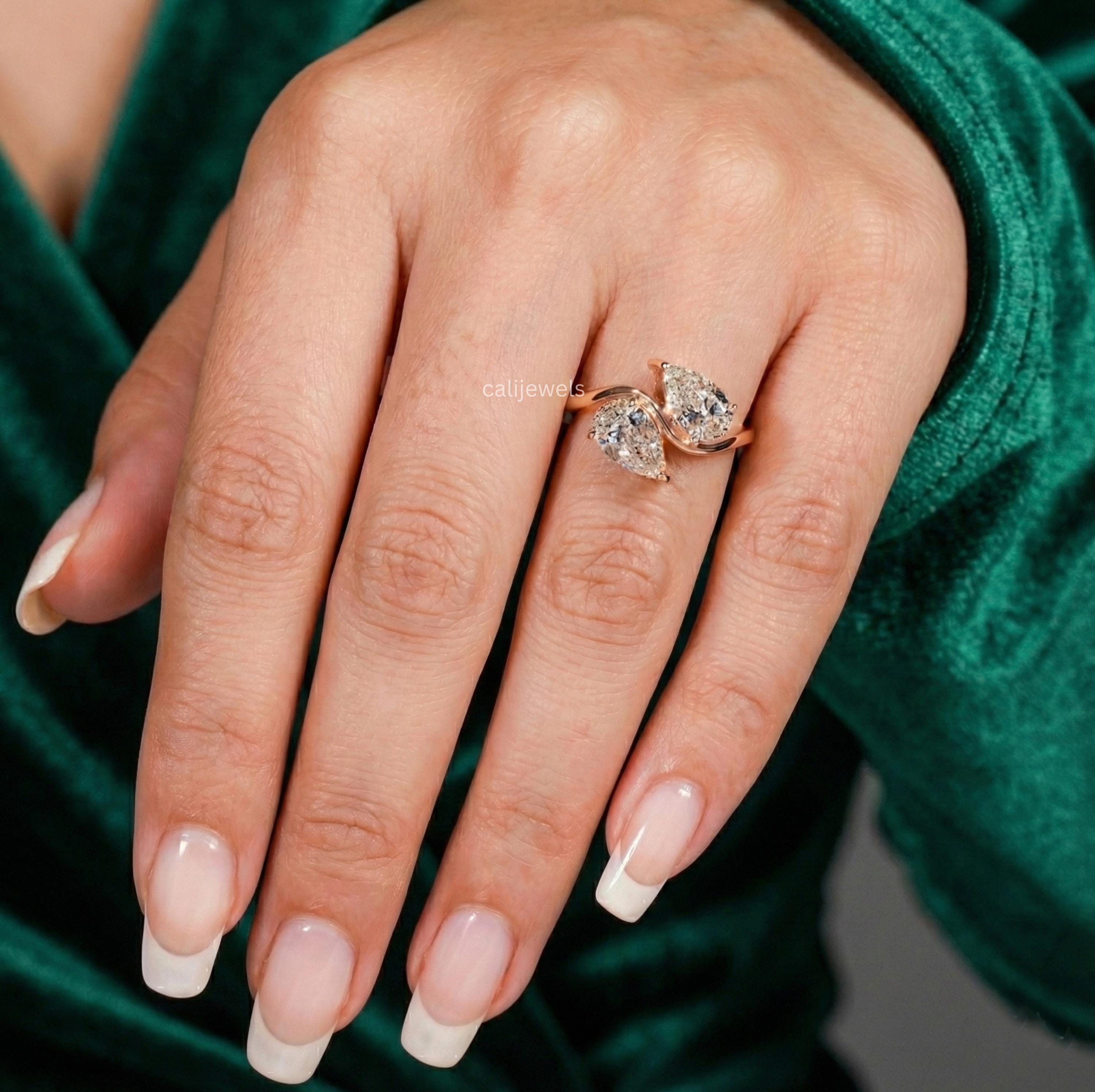 Pear Cut Lab Grown Diamond Toi Et Moi Wedding Ring