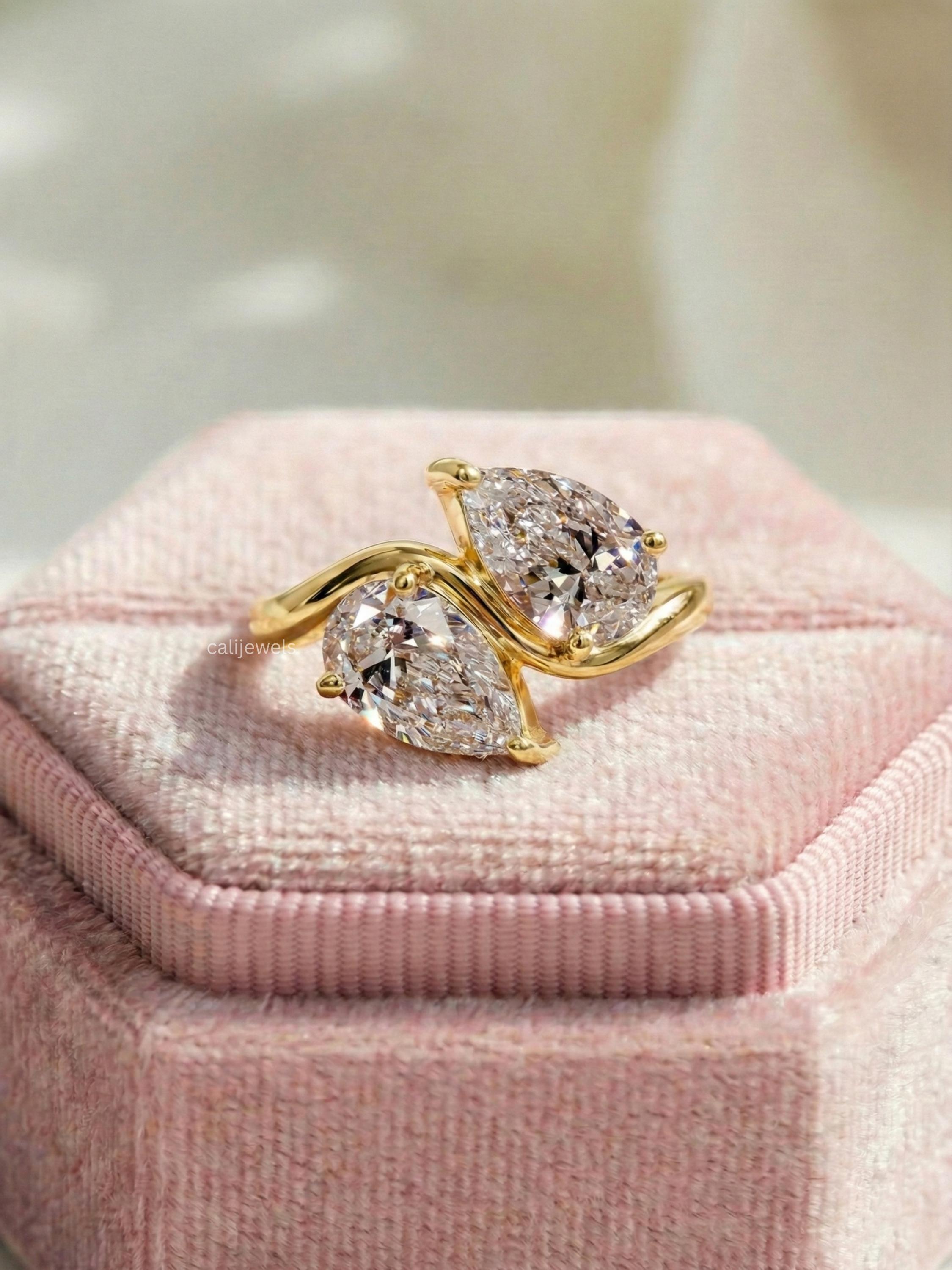 Pear Cut Lab Grown Diamond Toi Et Moi Wedding Ring