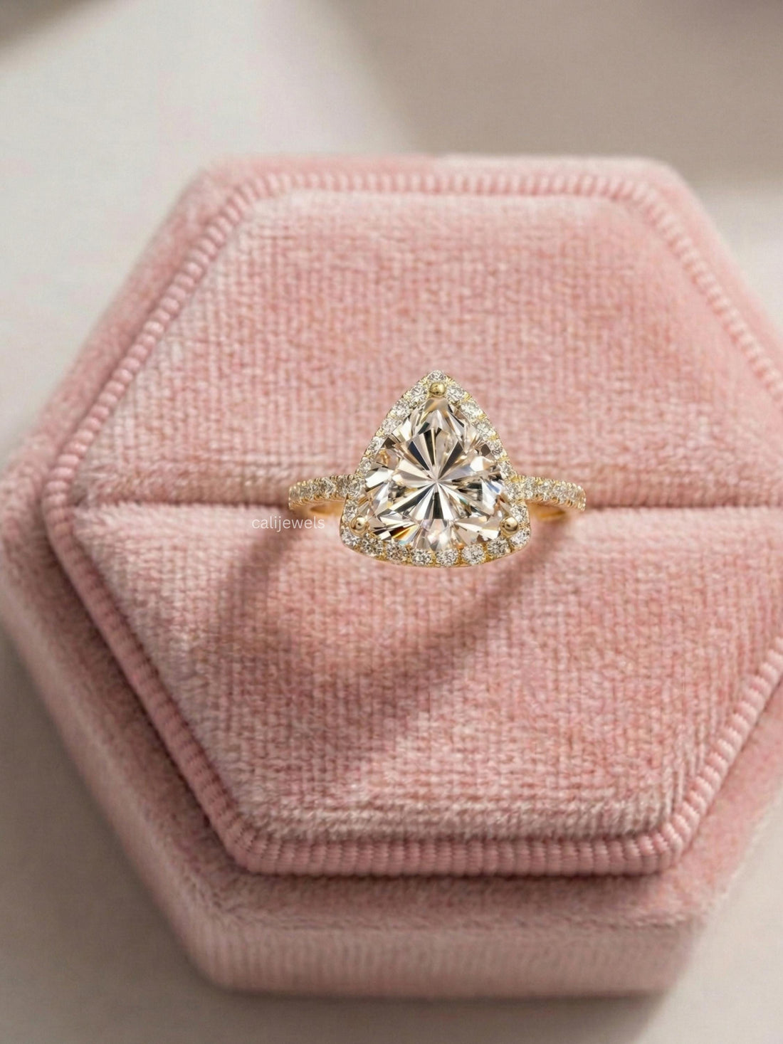 Trillion Cut Lab Grown Diamond Halo Engagement Ring