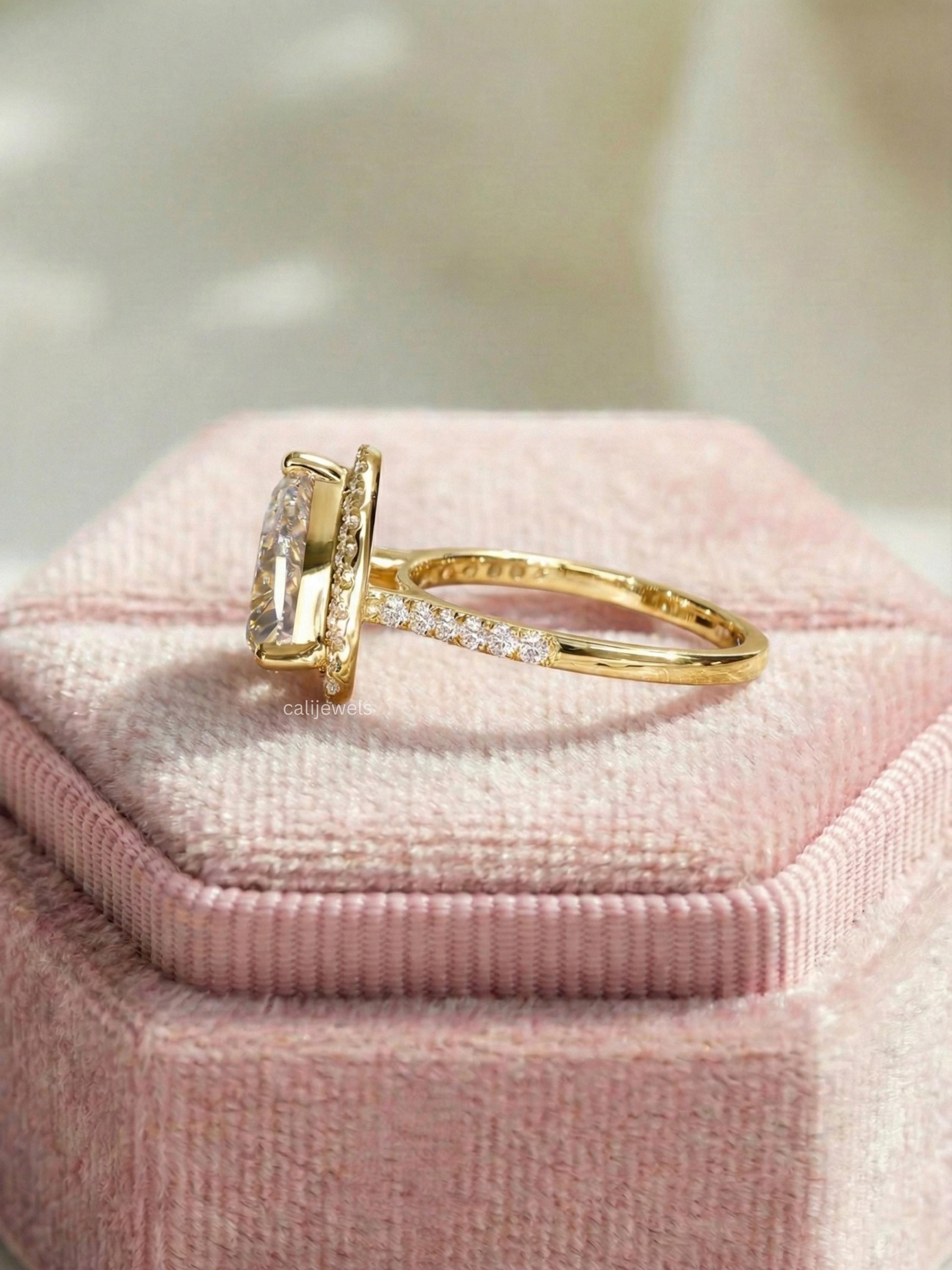 Trillion Cut Lab Grown Diamond Halo Engagement Ring