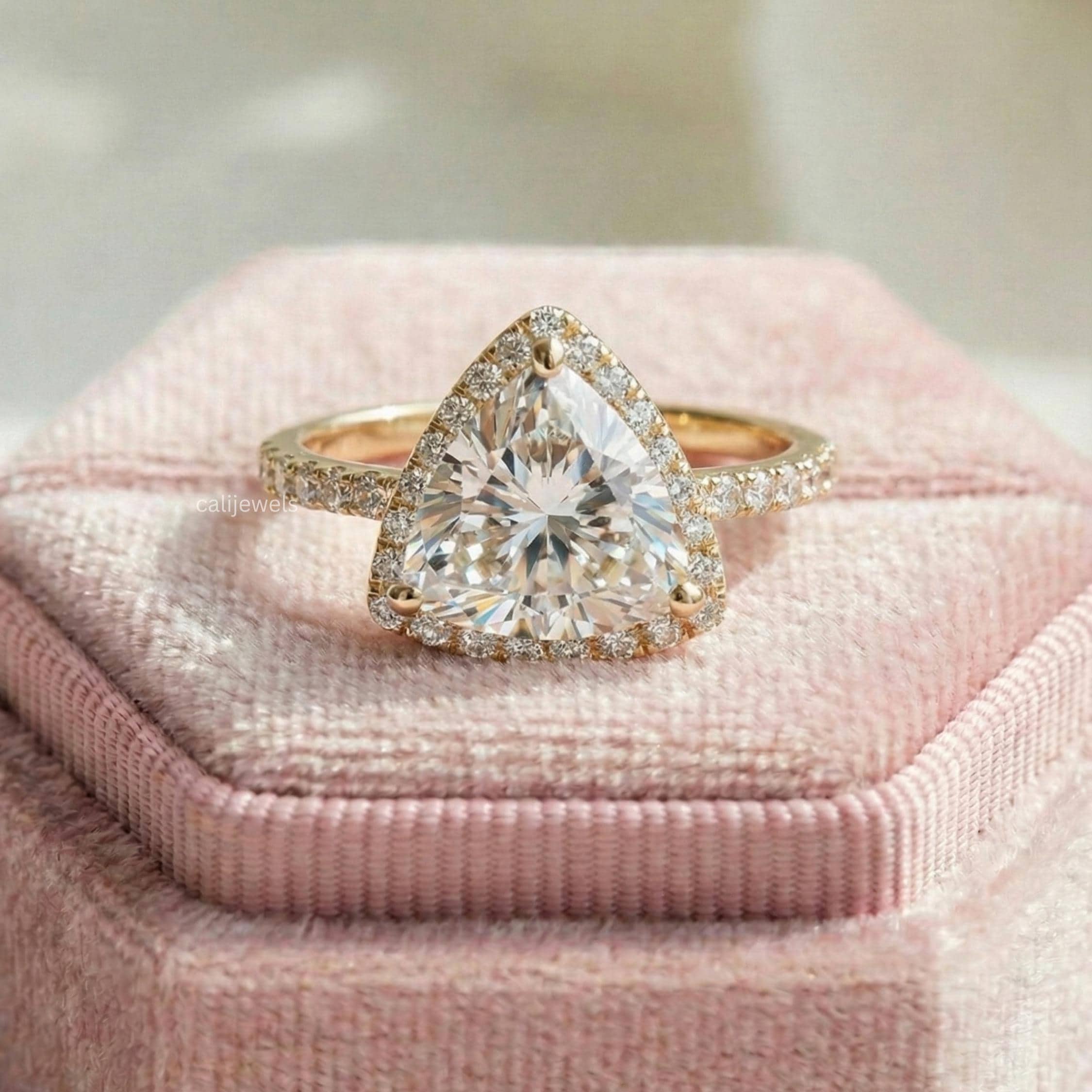 Trillion Cut Lab Grown Diamond Halo Engagement Ring