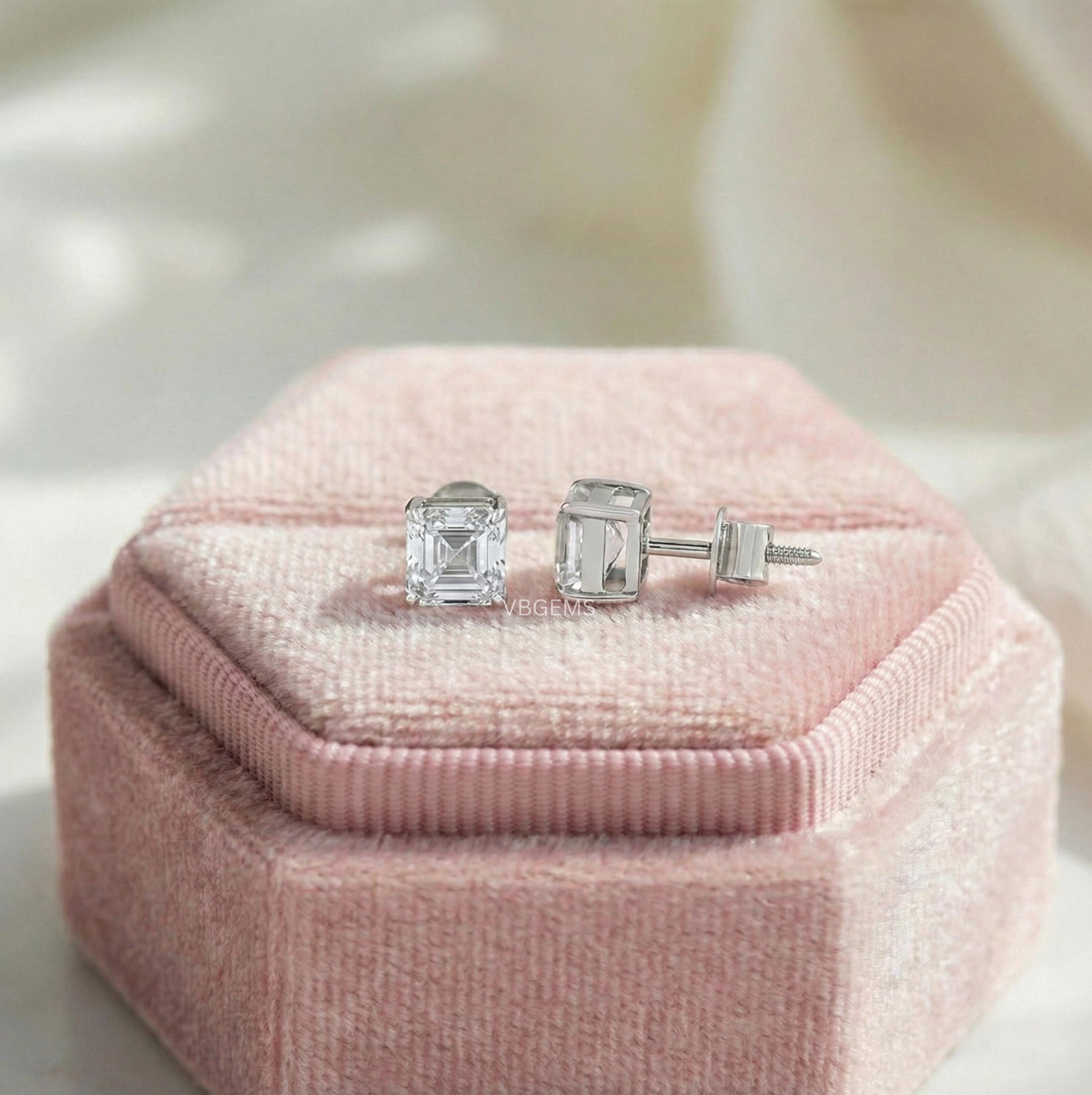Asscher Cut Lab Grown Diamond Studs Earring