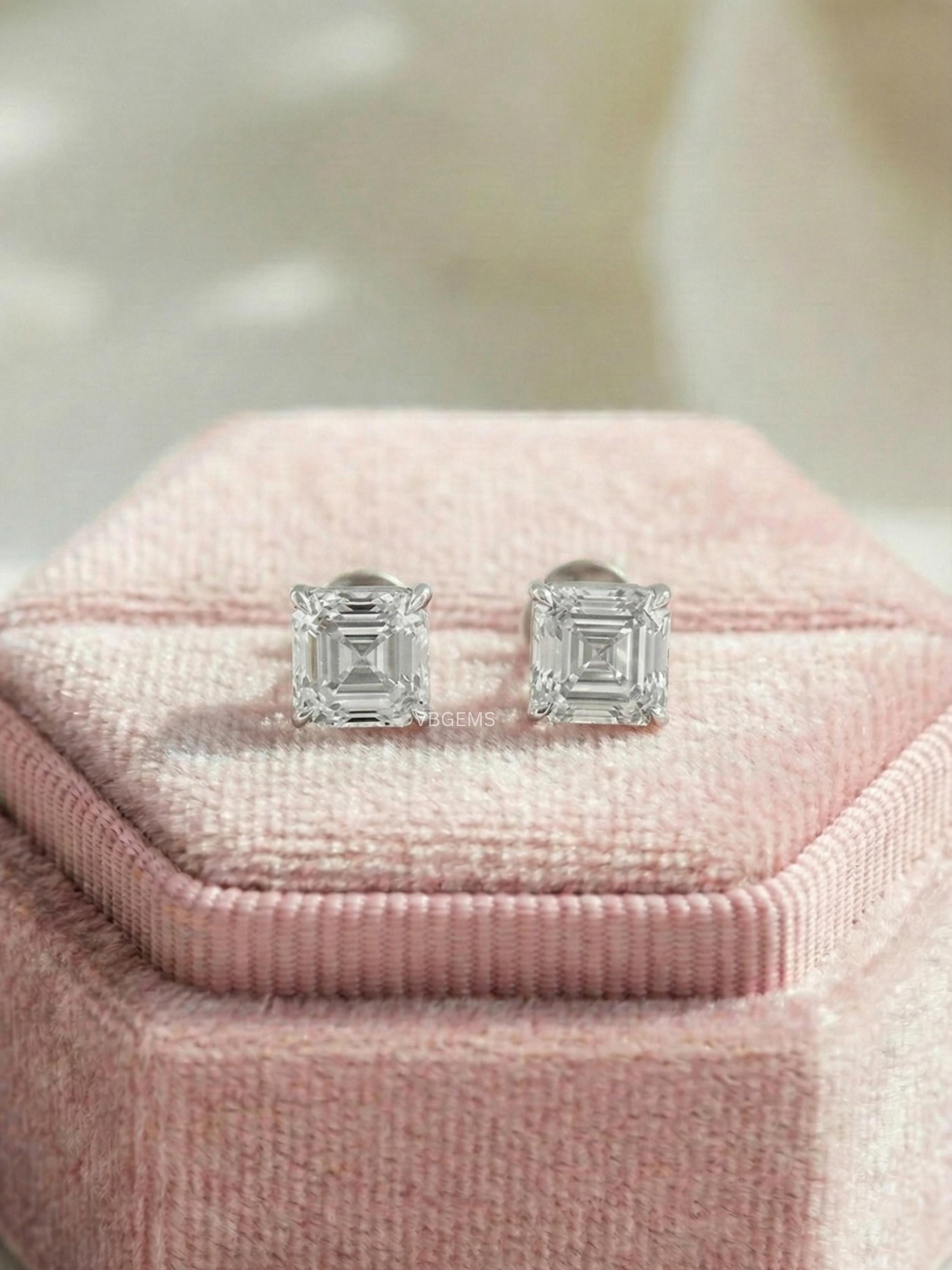 Asscher Cut Lab Grown Diamond Studs Earring