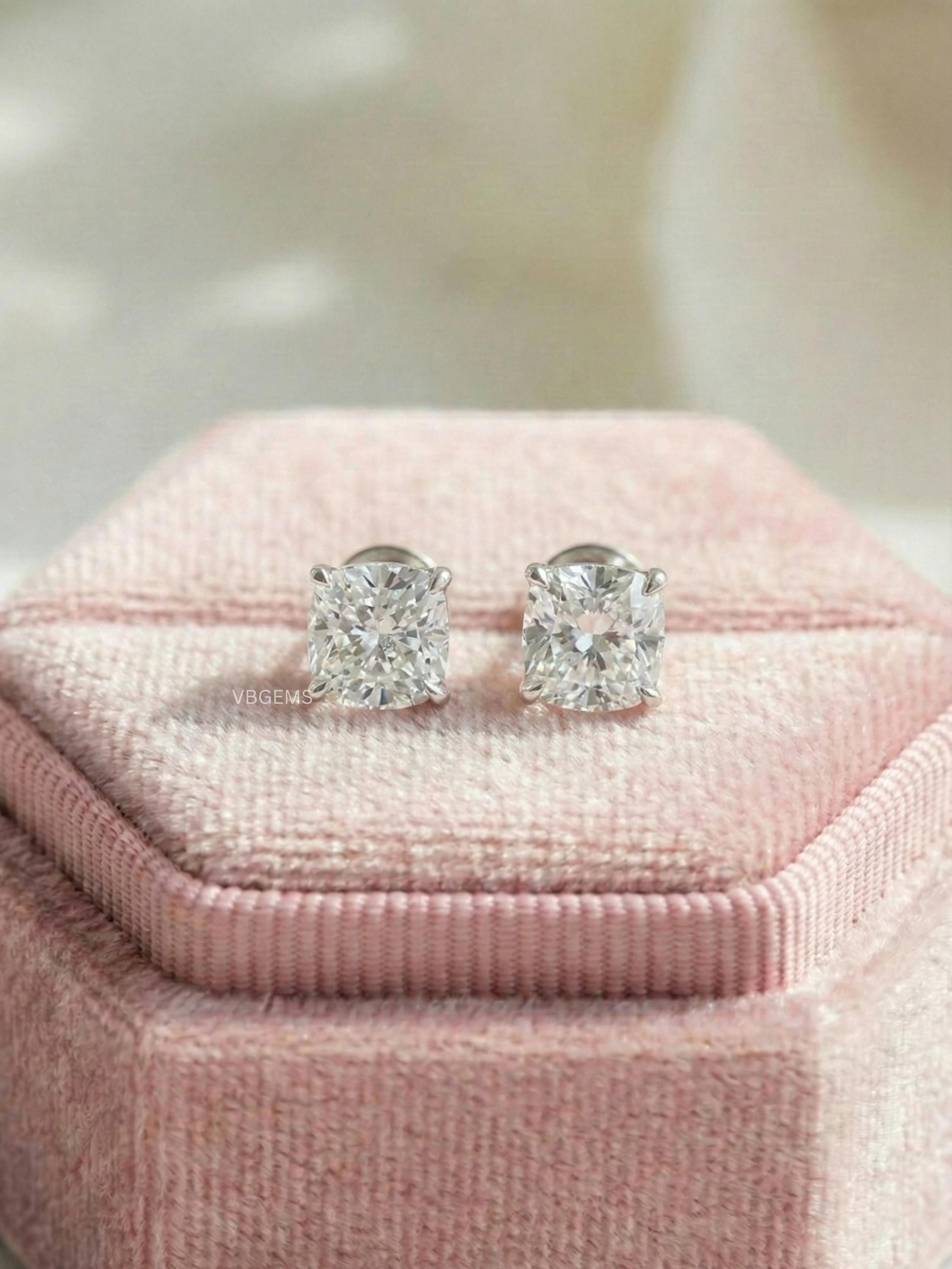 Cushion Cut Lab Grown Diamond Studs Earring